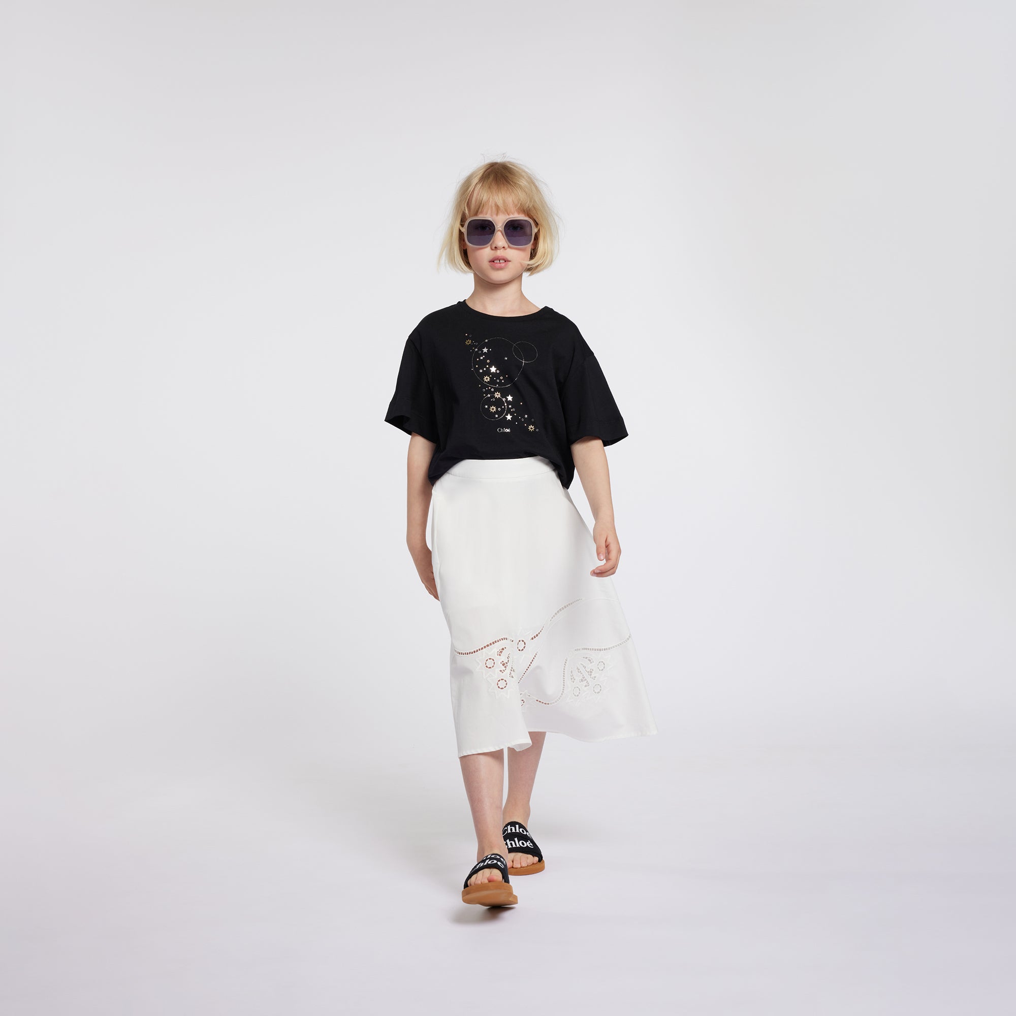 Girls White Embroidered Cotton Skirt