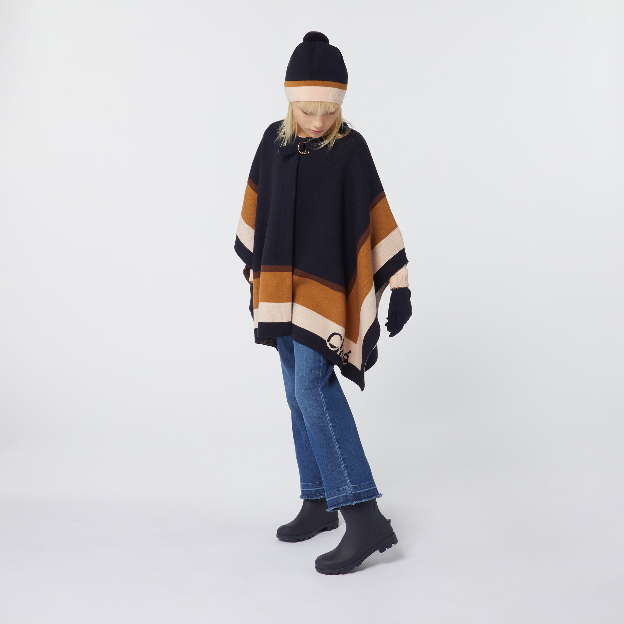 Girls Dark Blue Knit Cape