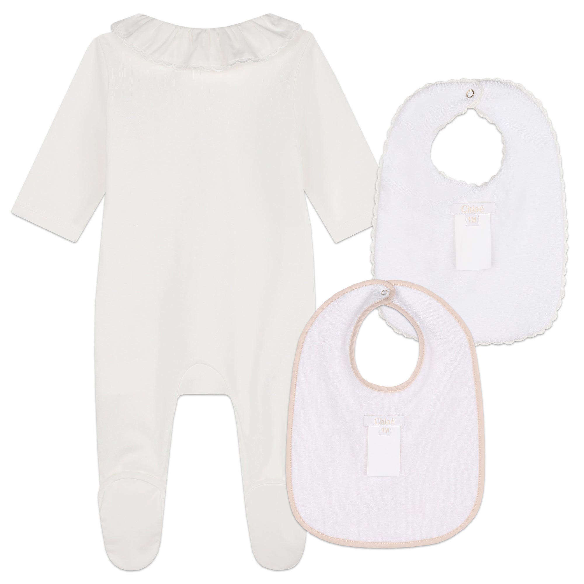 Baby Girls White Cotton Babysuit Set