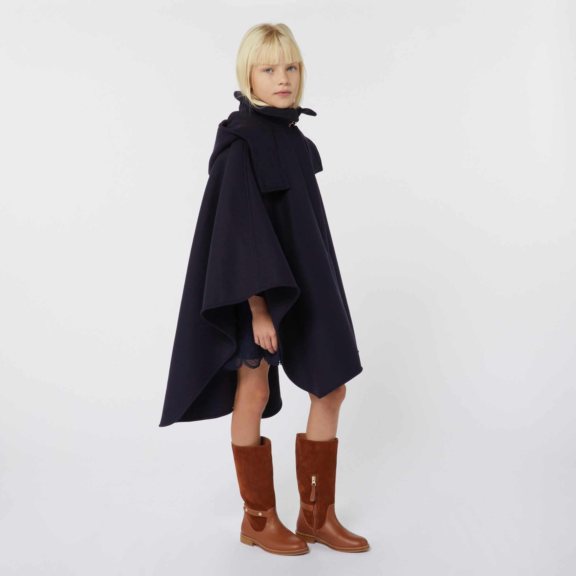 Girls Dark Blue Wool Cape