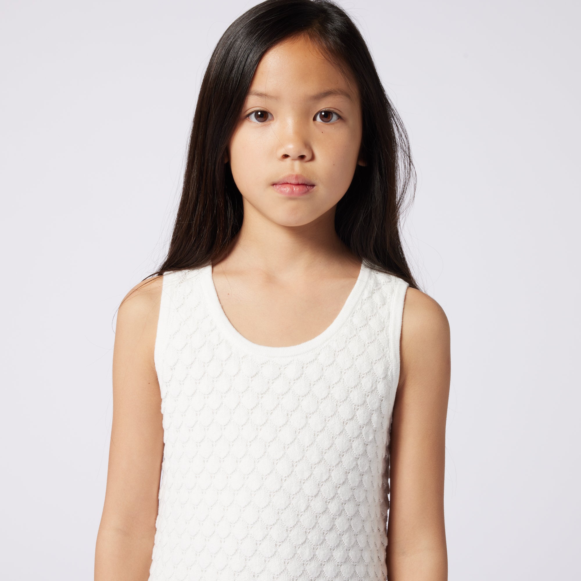 Girls White Knit Cotton Dress