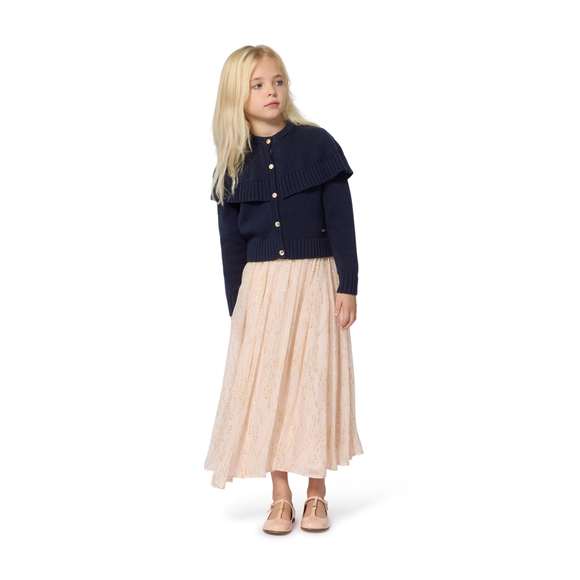 Girls Dark Blue Cotton Knit Cardigan