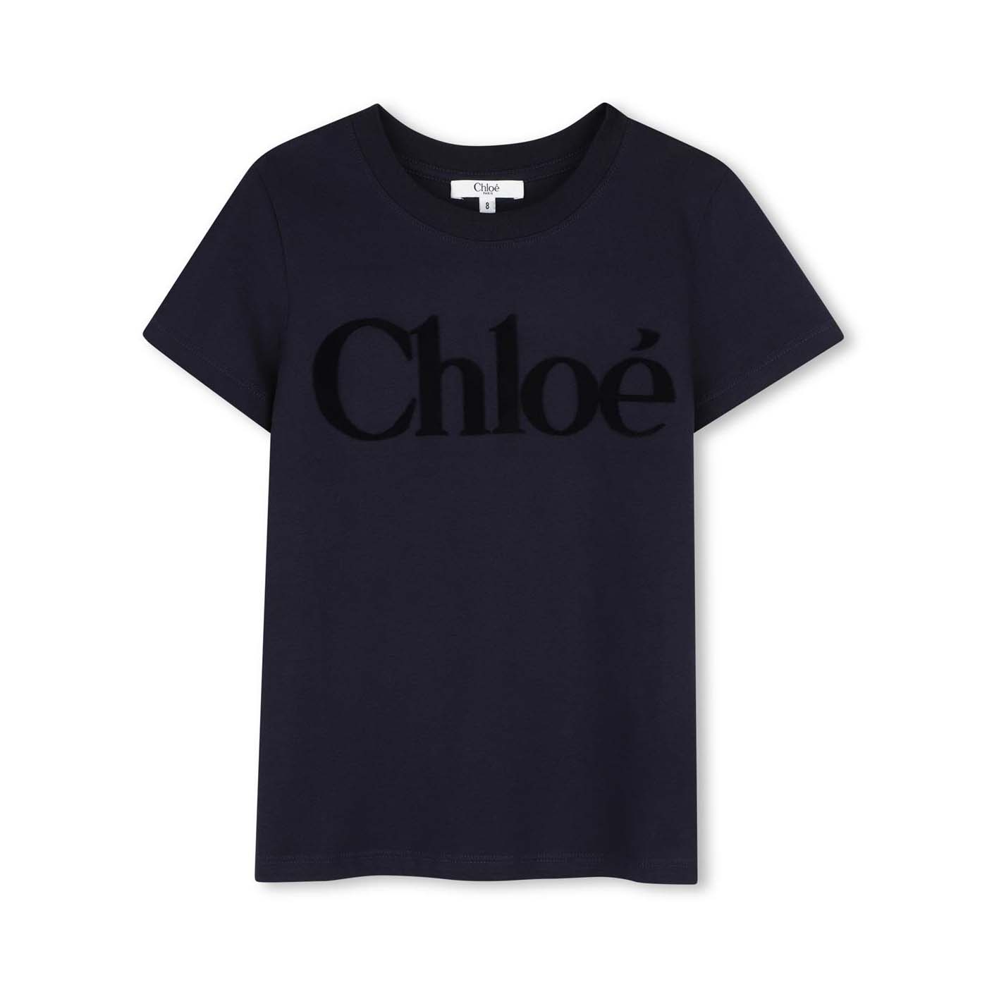 Girls Dark Blue Logo Cotton T-Shirt