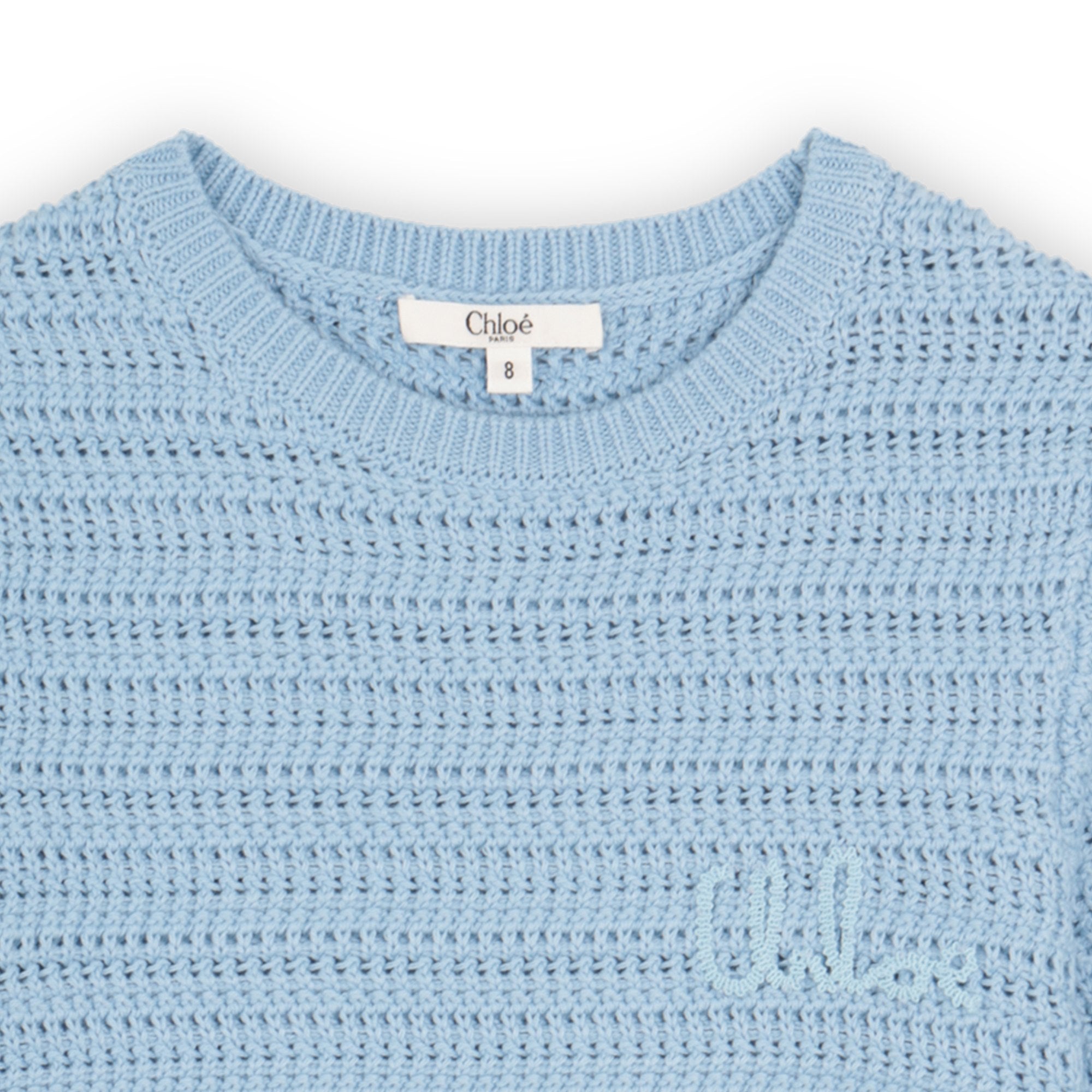 Girls Blue Hollow Cotton Knit Sweater
