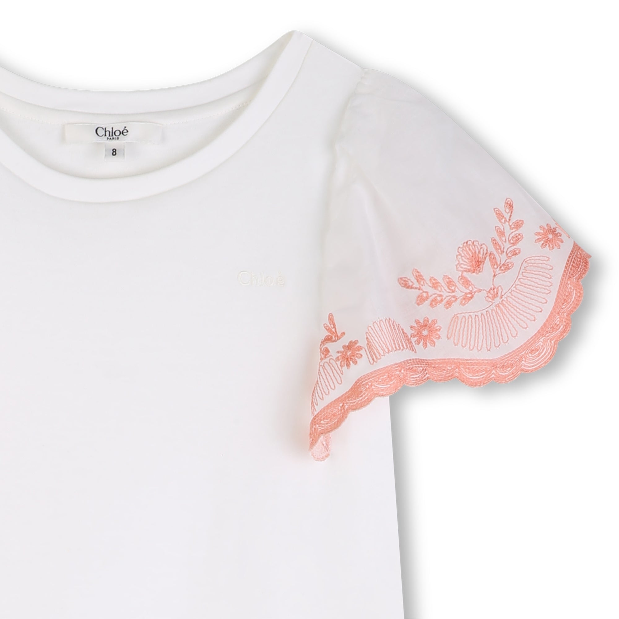 Girls White Ruffled Cotton T-Shirt