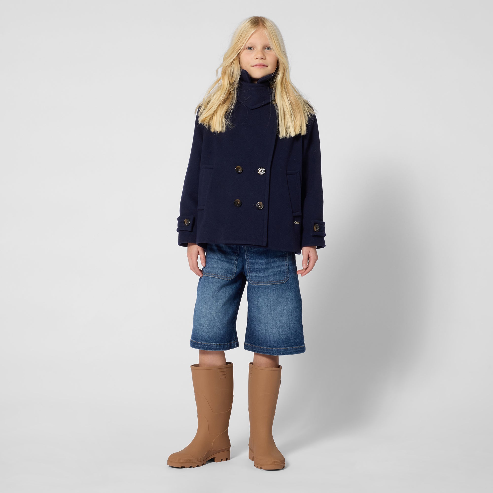 Girls Dark Blue Wool Coat