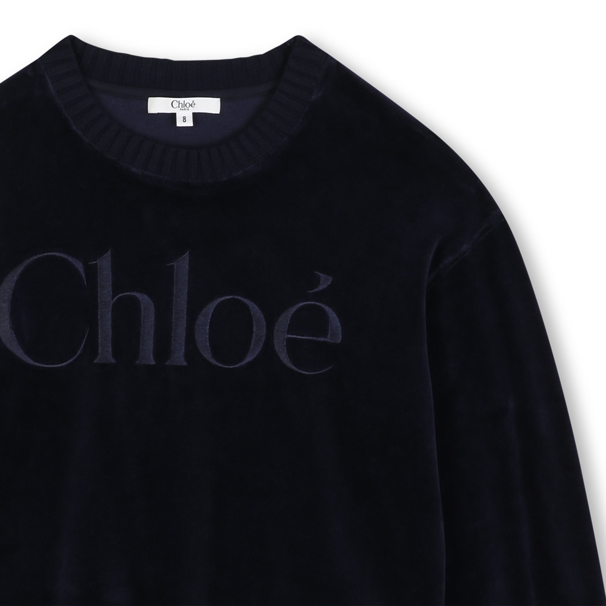 Girls Dark Blue Embroidered Logo Velvet Sweatshirt
