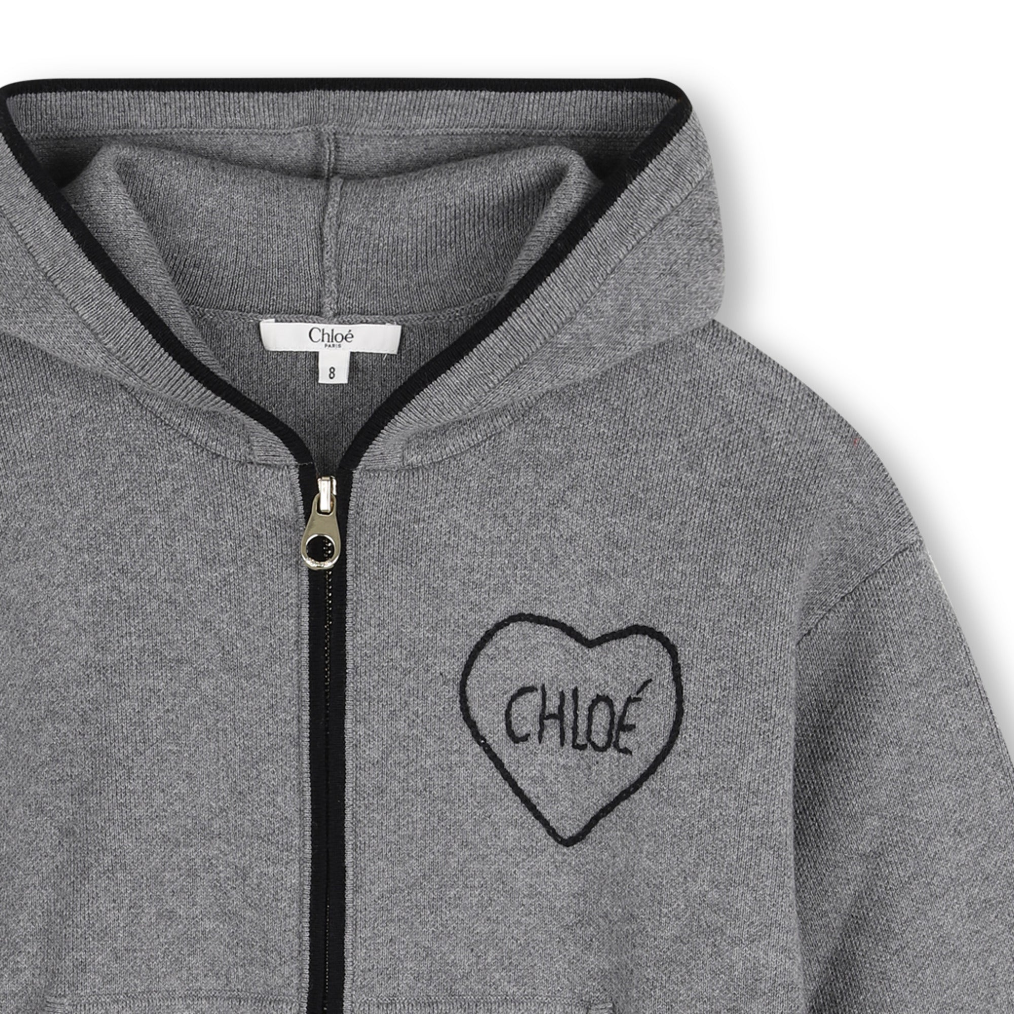 Girls Grey Hooded Cotton Zip-Up Top