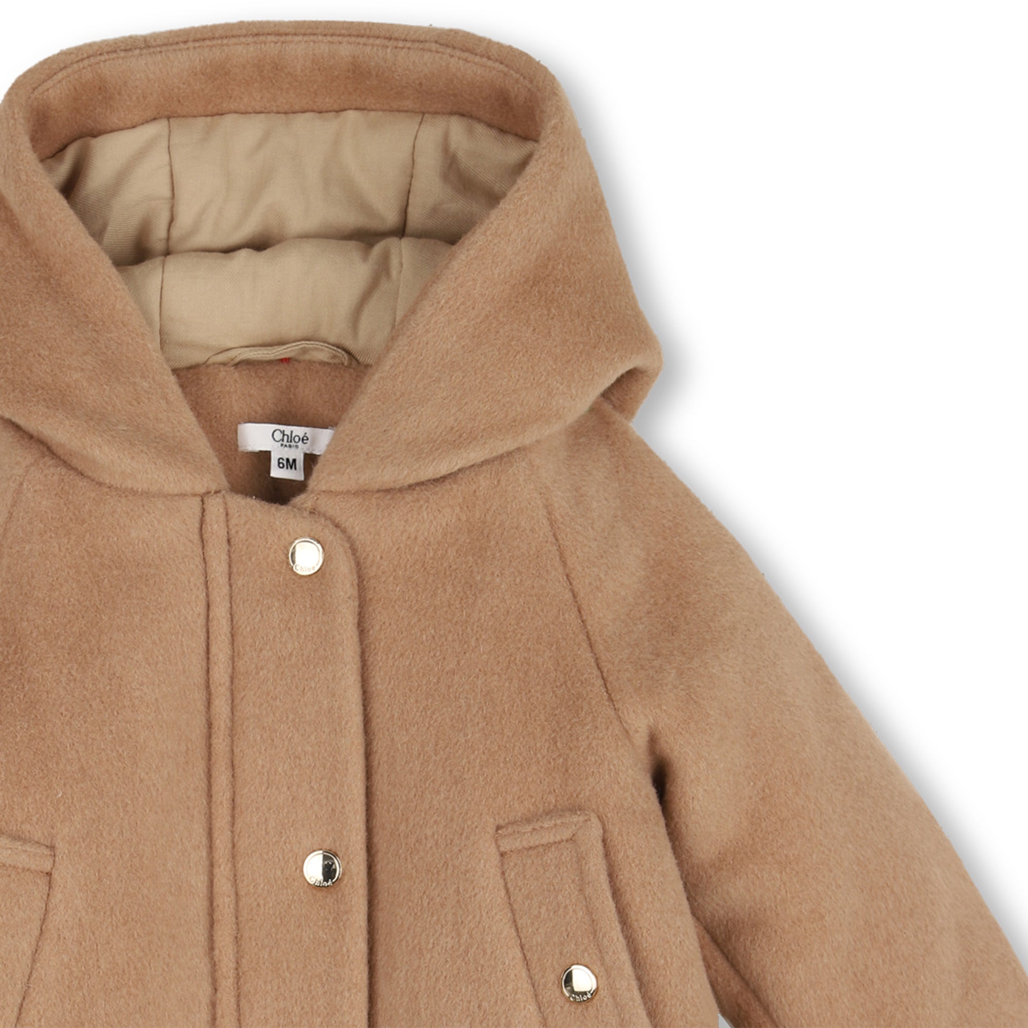 Girls Light Brown Hooded Wool Coat