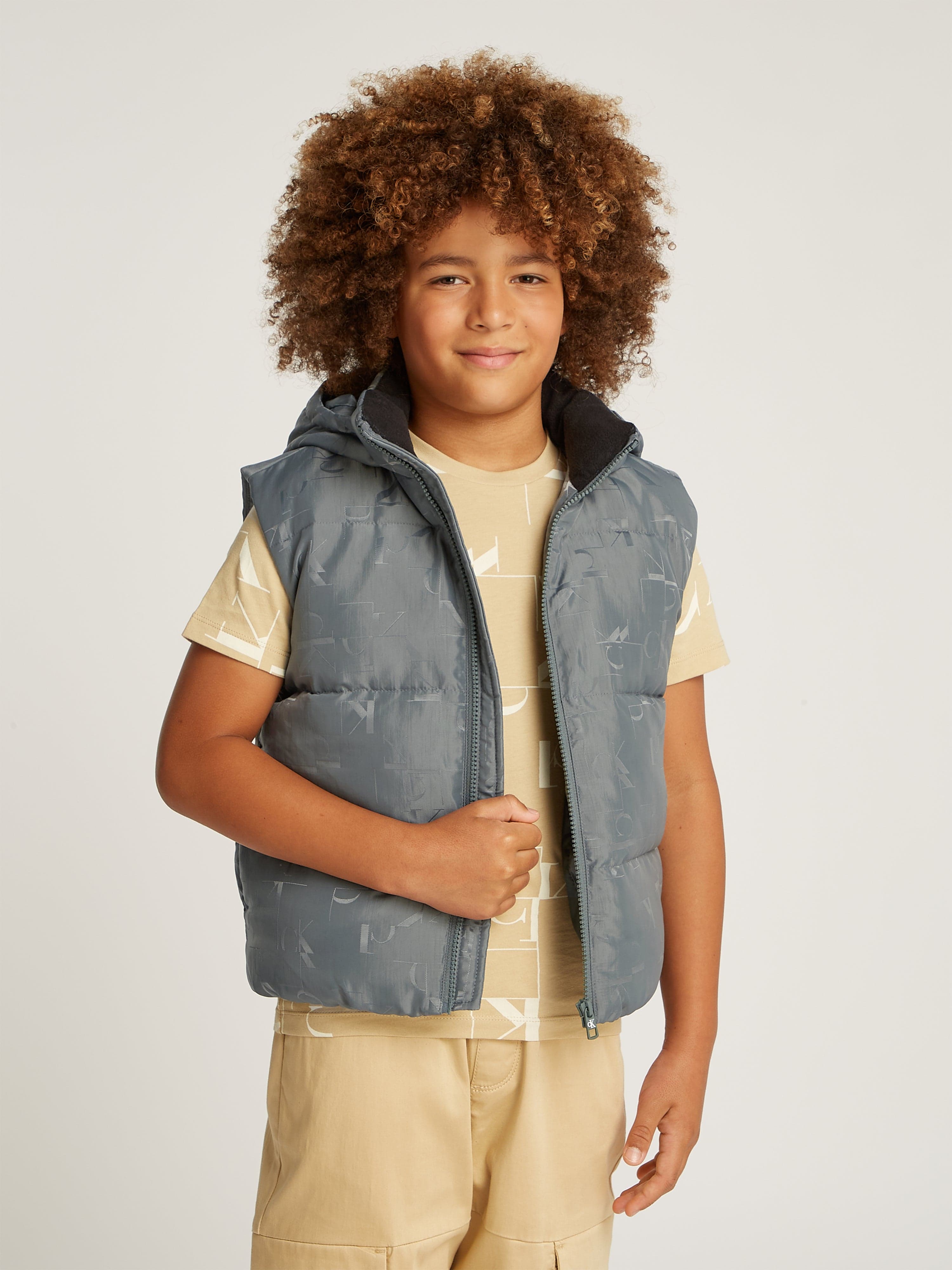 Boys City Grid Jacquard Gilet in Grey
