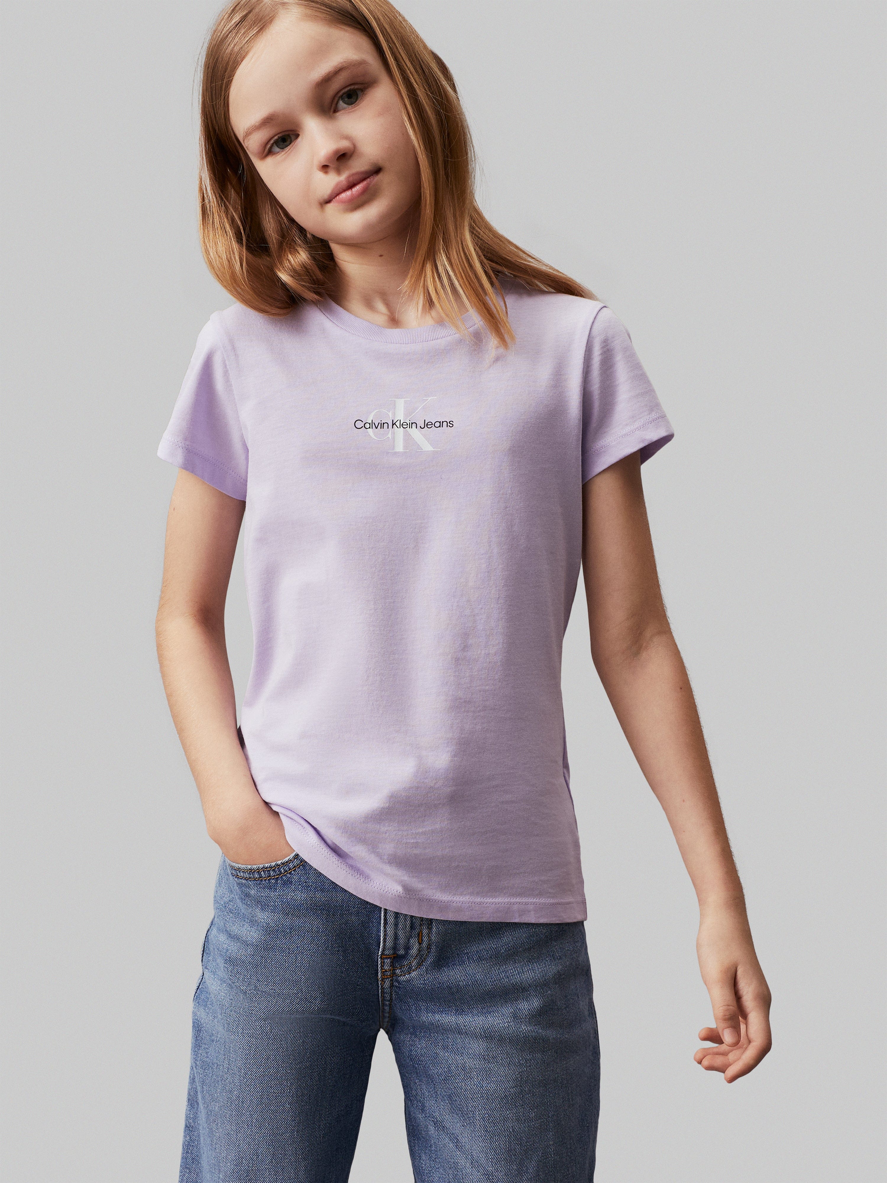 Calvin Klein Girls Micro Monogram T-Shirt in Purple