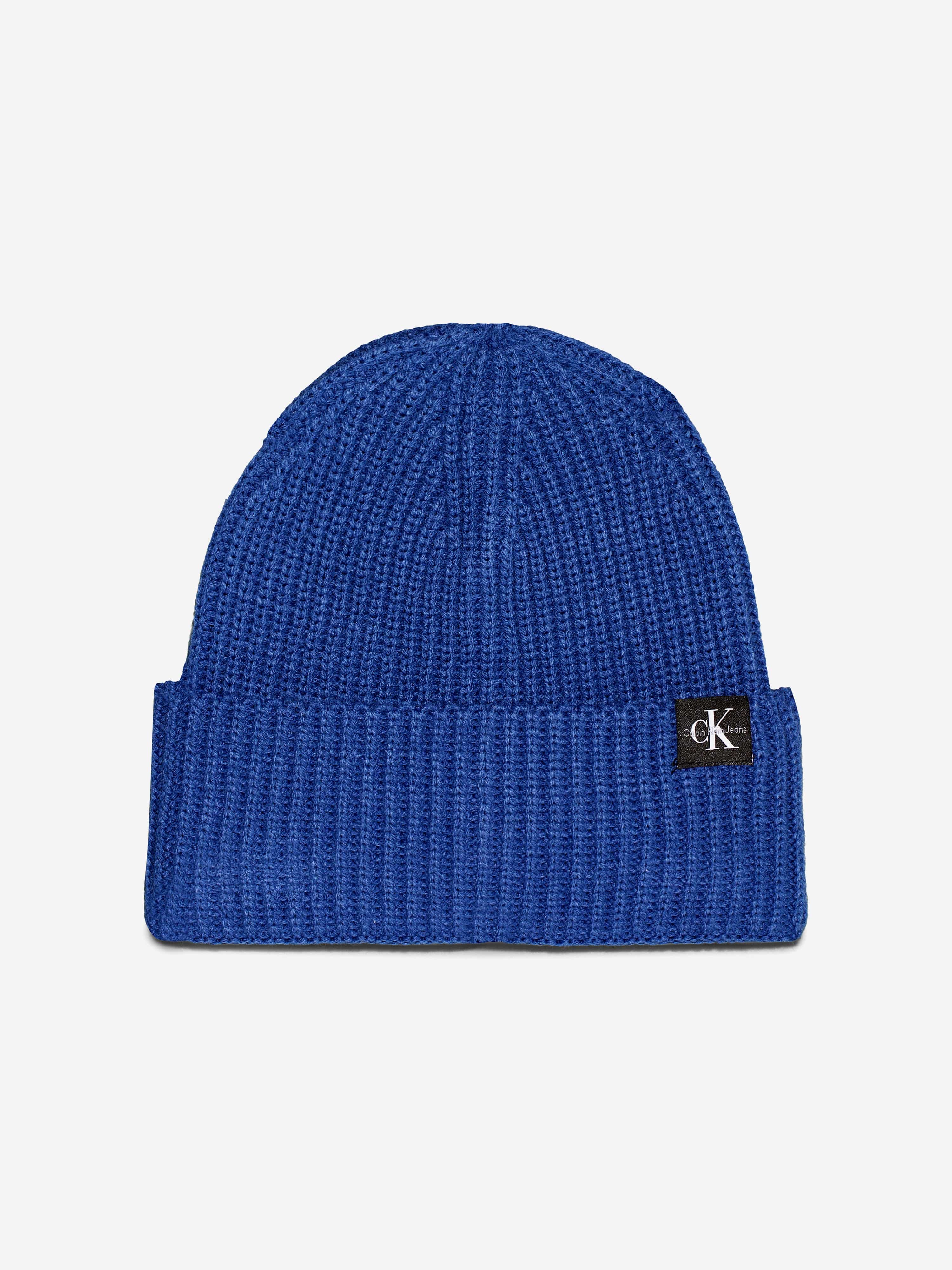 Boys Monogram Rib Beanie Hat in Blue