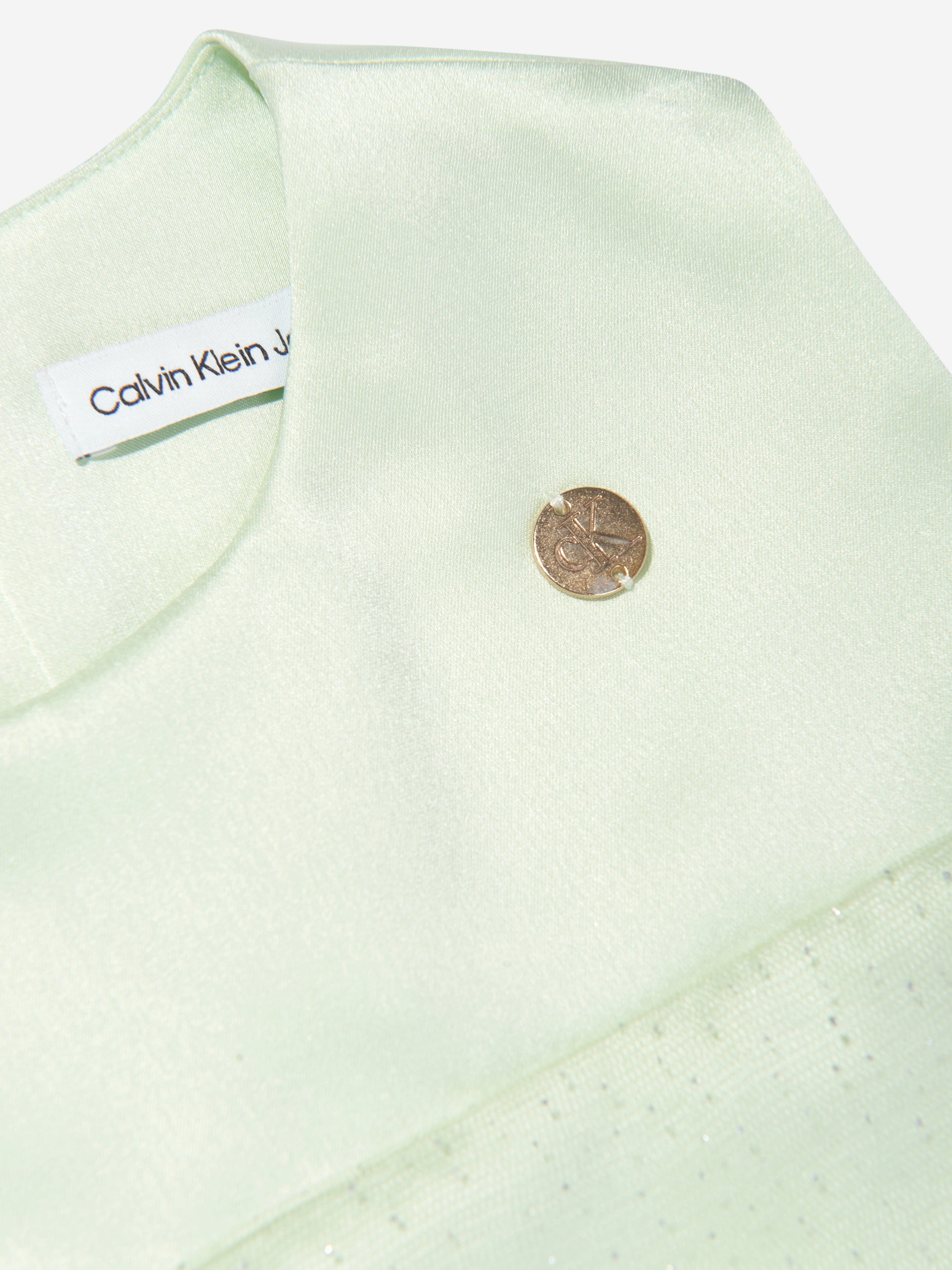 Calvin Klein Girls Shimmer Layered Dress in Green