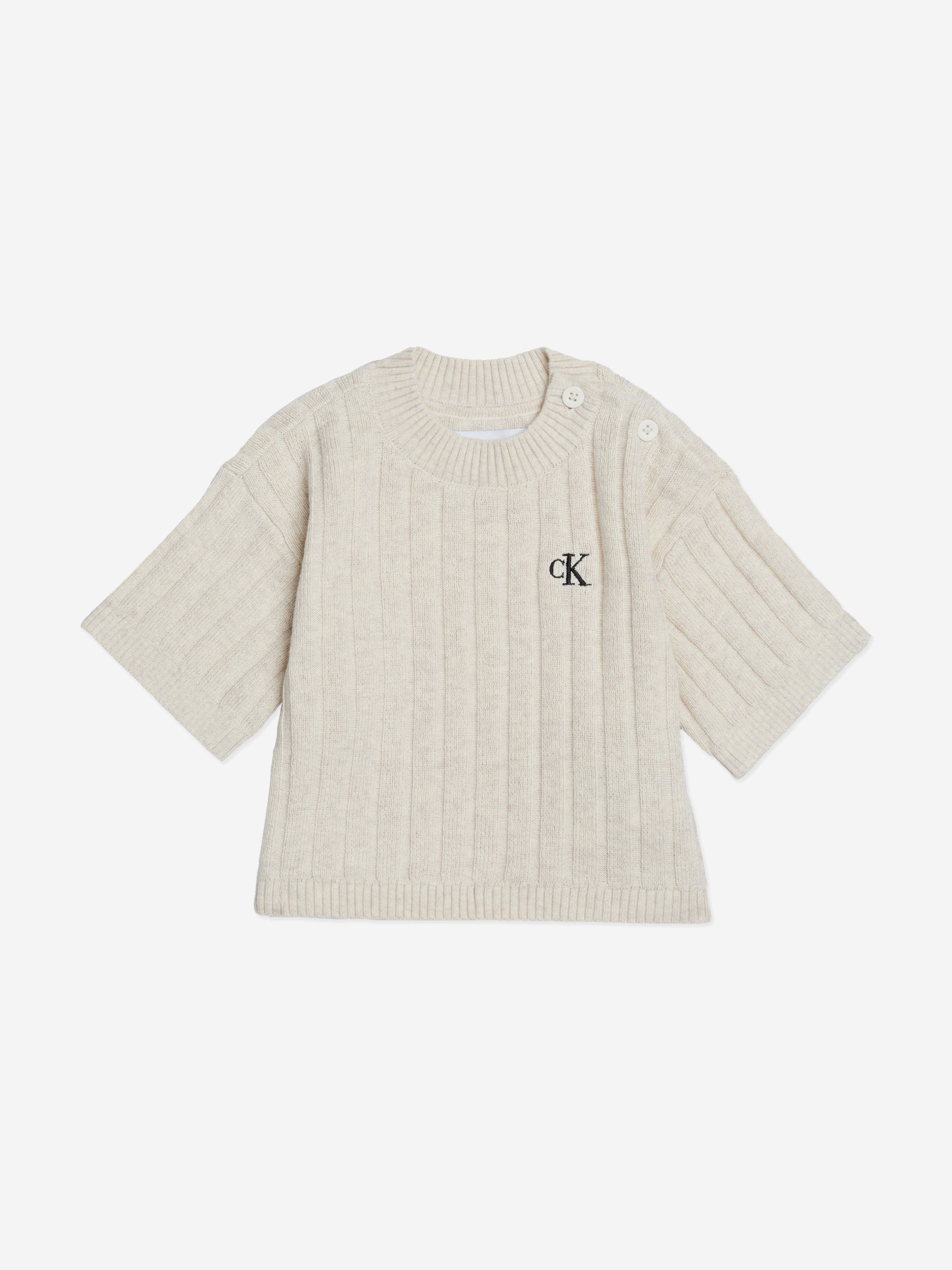 Calvin Klein Baby Linen Blend Knit Set in Beige