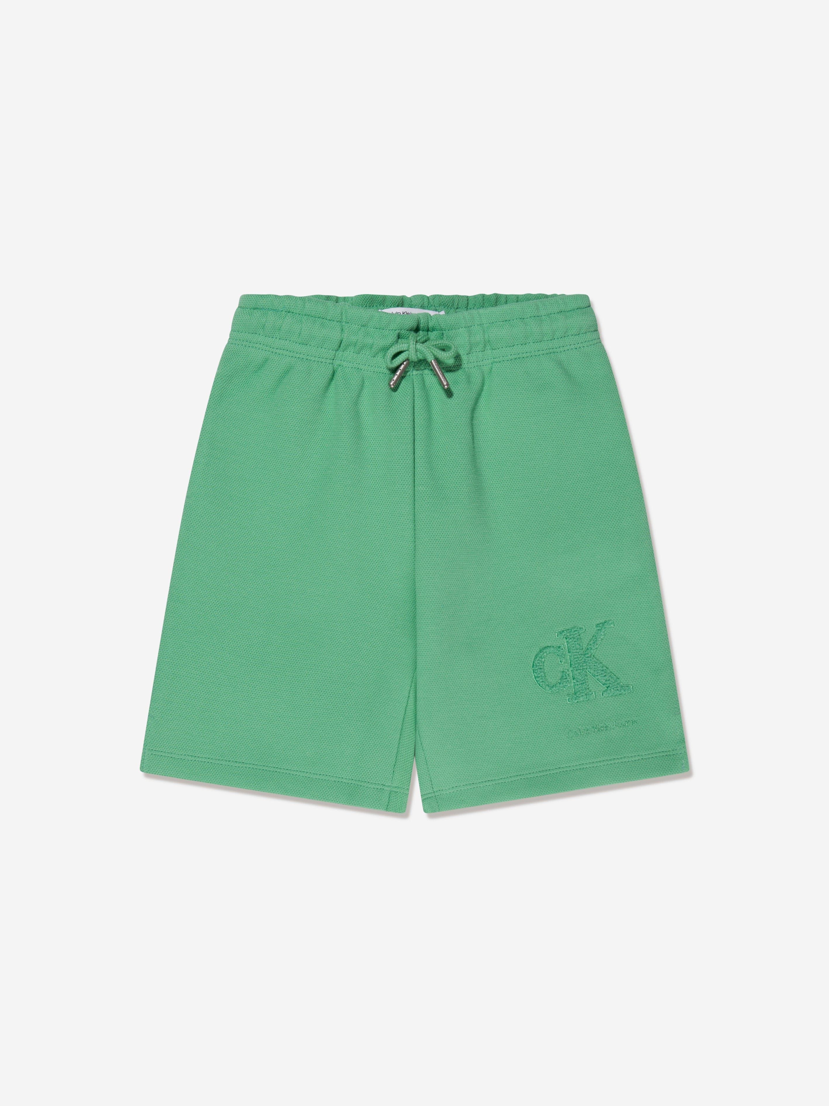 Calvin Klein Boys Interlock Pique Shorts in Green