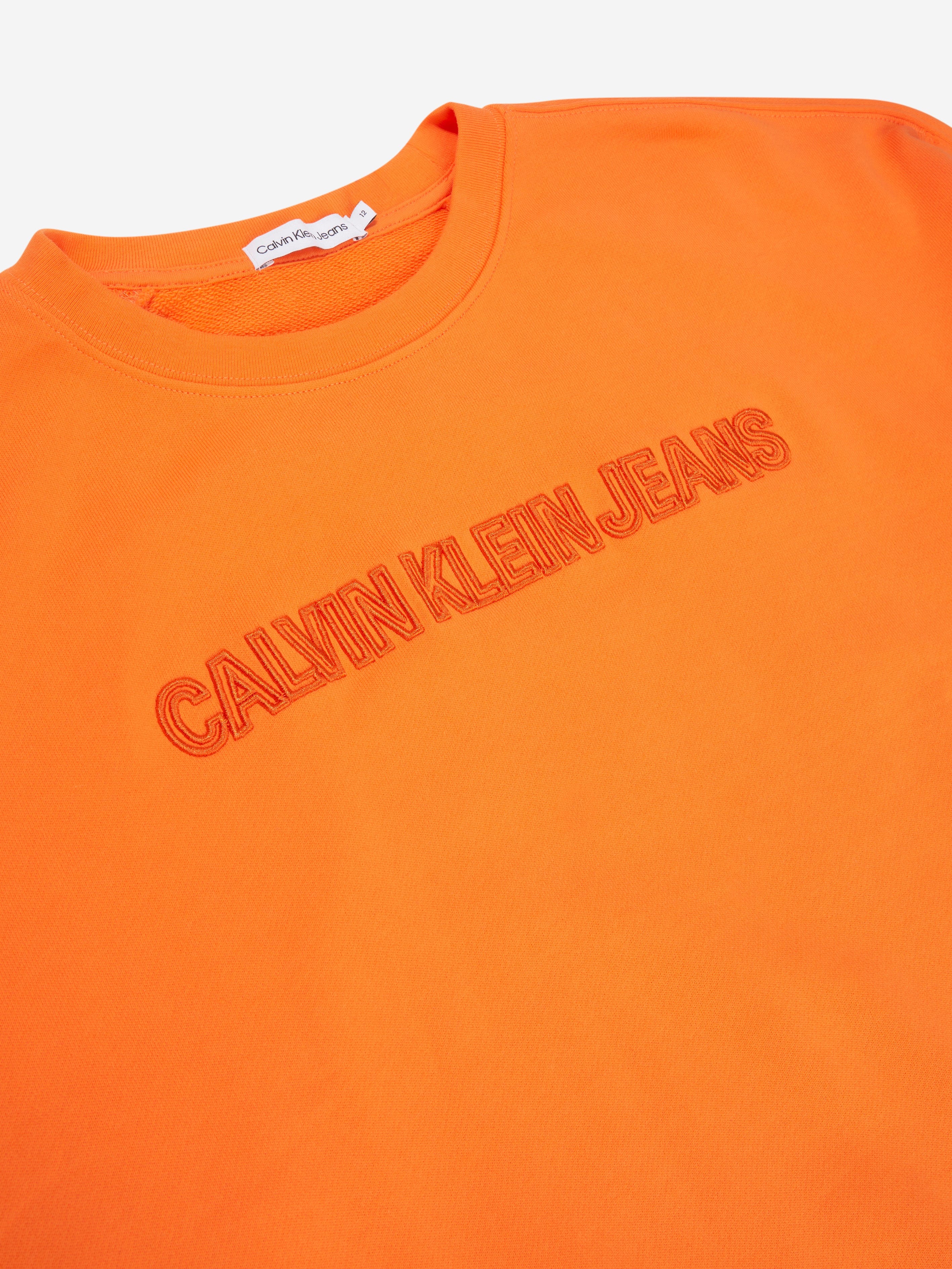 Calvin Klein Boys Raised Embroidered Sweatshirt in Orange