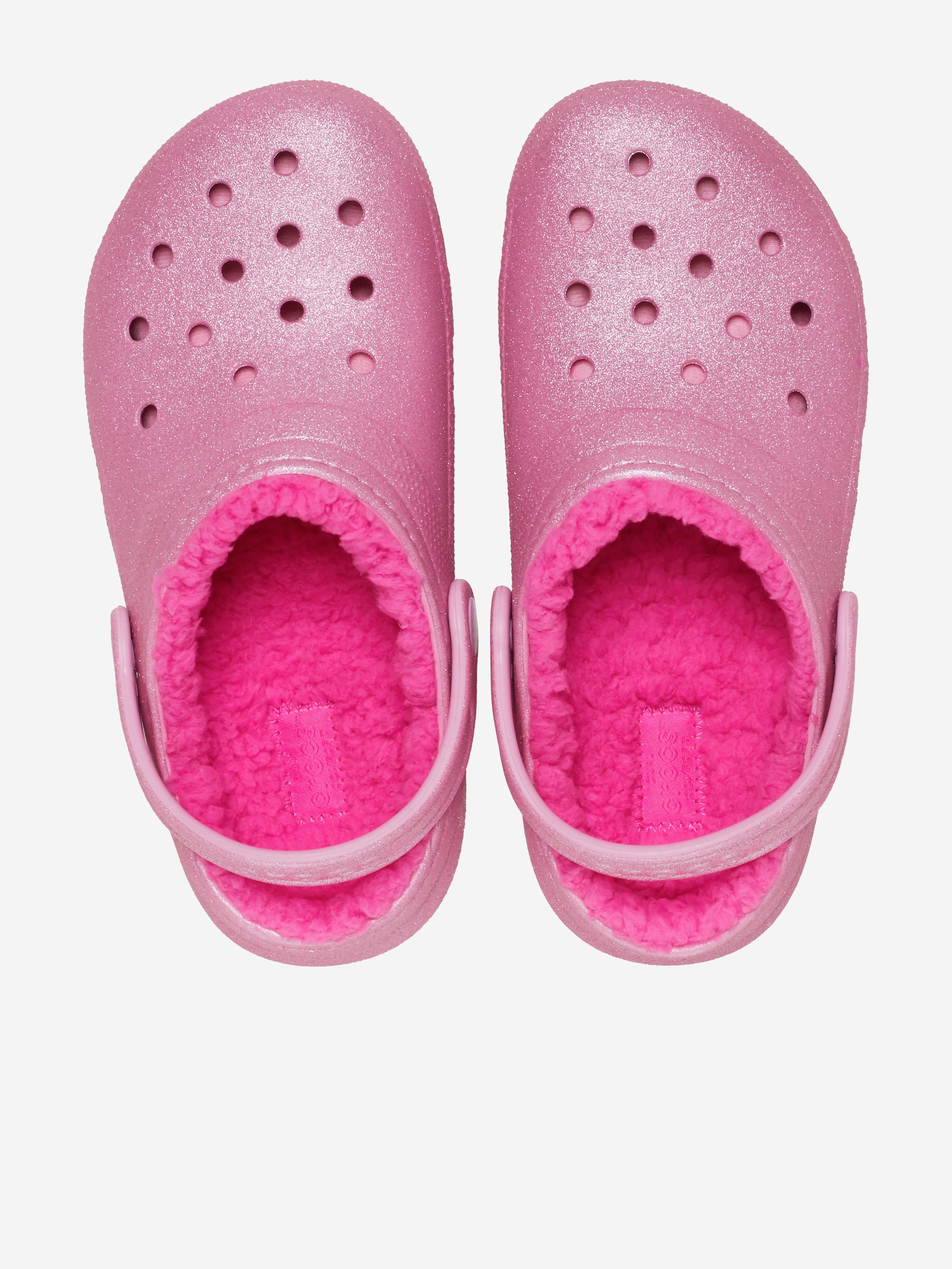 Crocs Girls Classic Lined Glitter Clog in Pink
