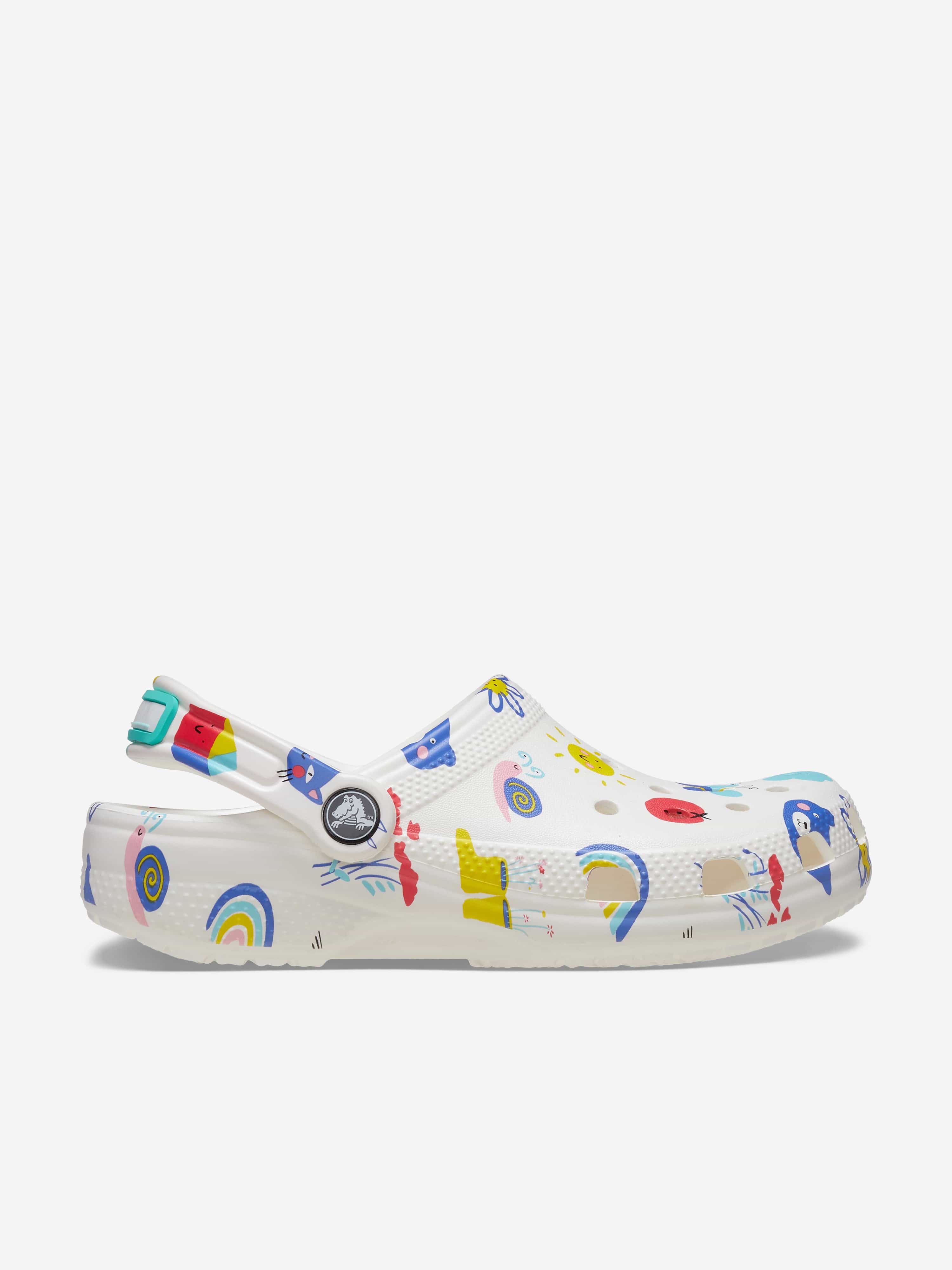 Kids Classic Doodle Print Clog in White