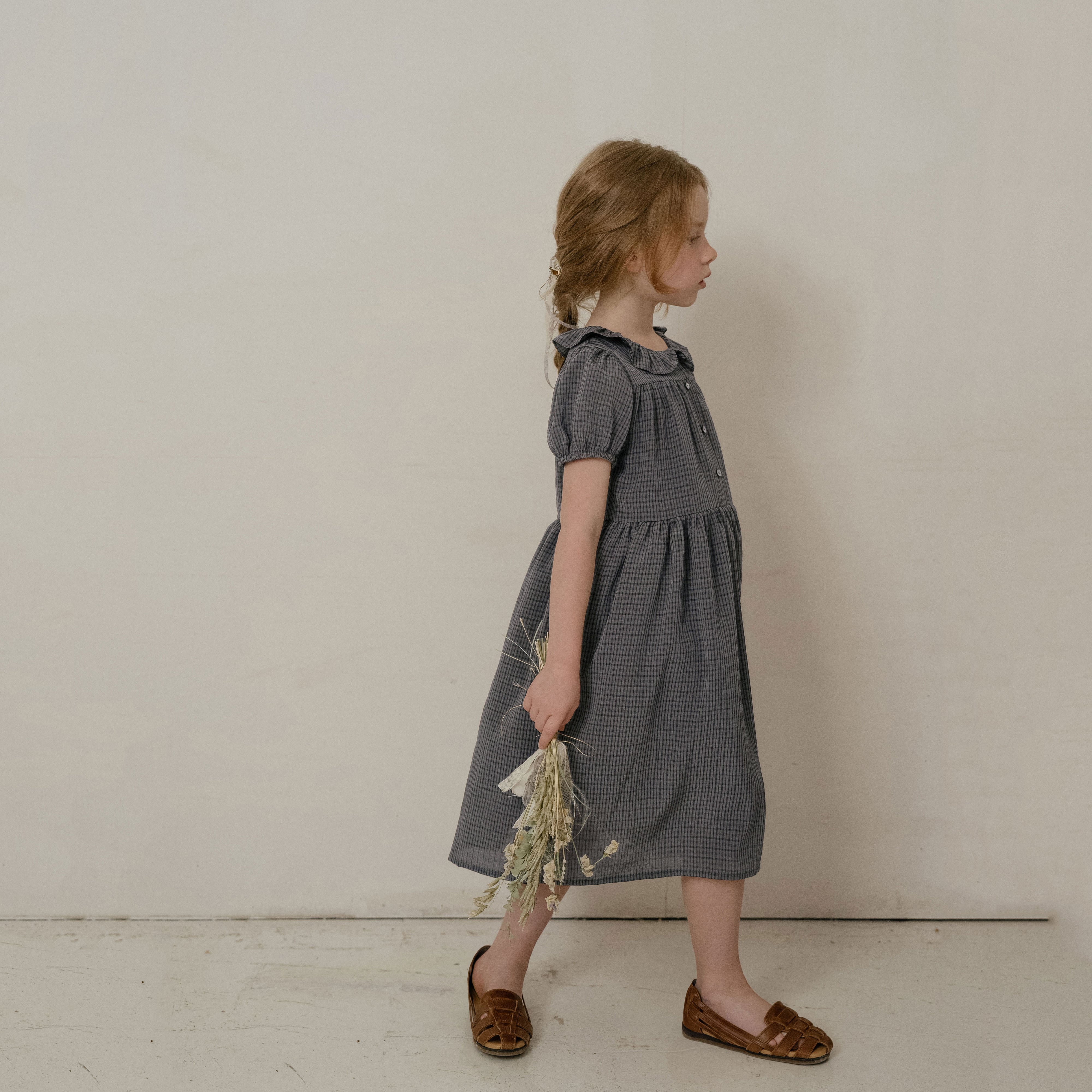Girls Dark Grey Check Dress
