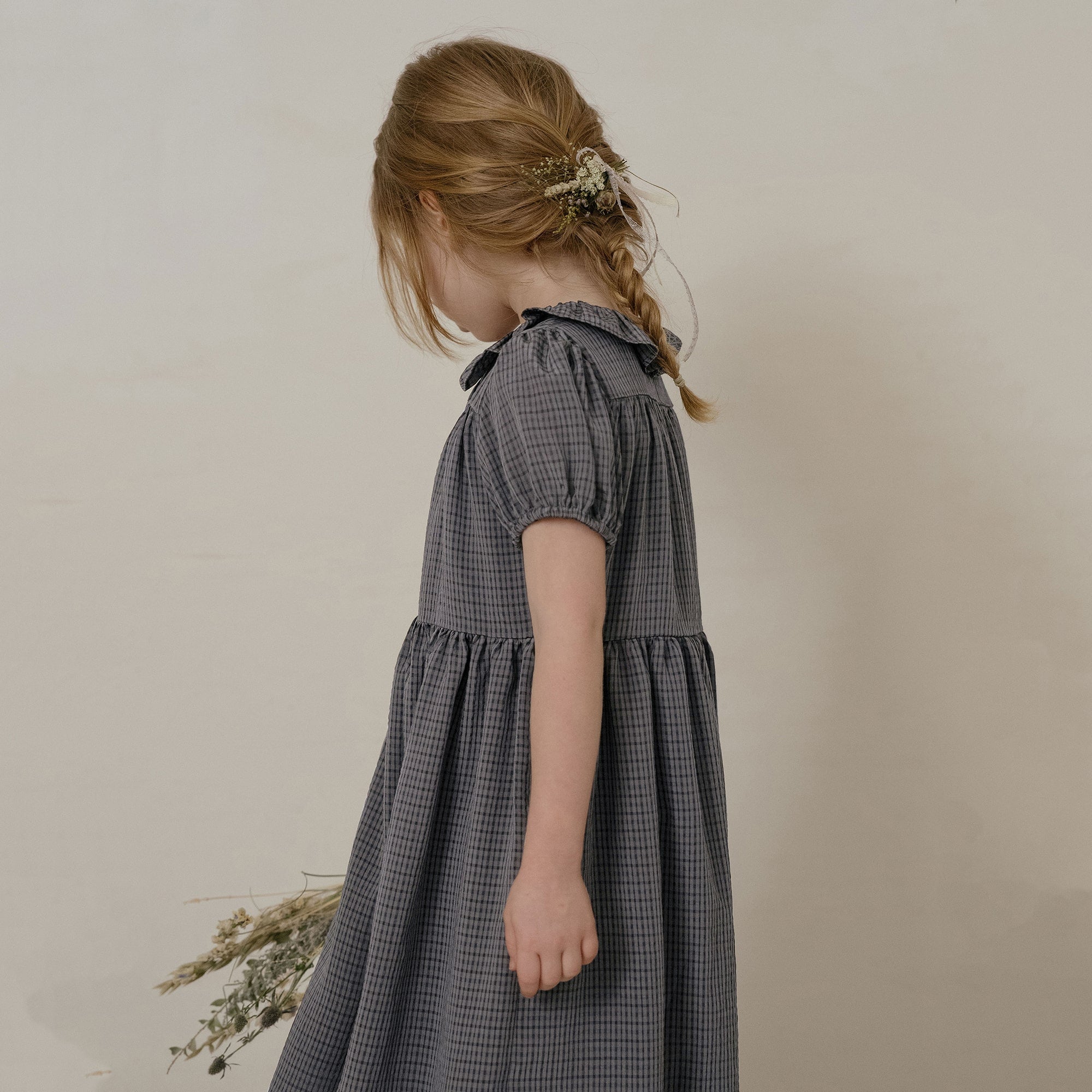 Girls Dark Grey Check Dress