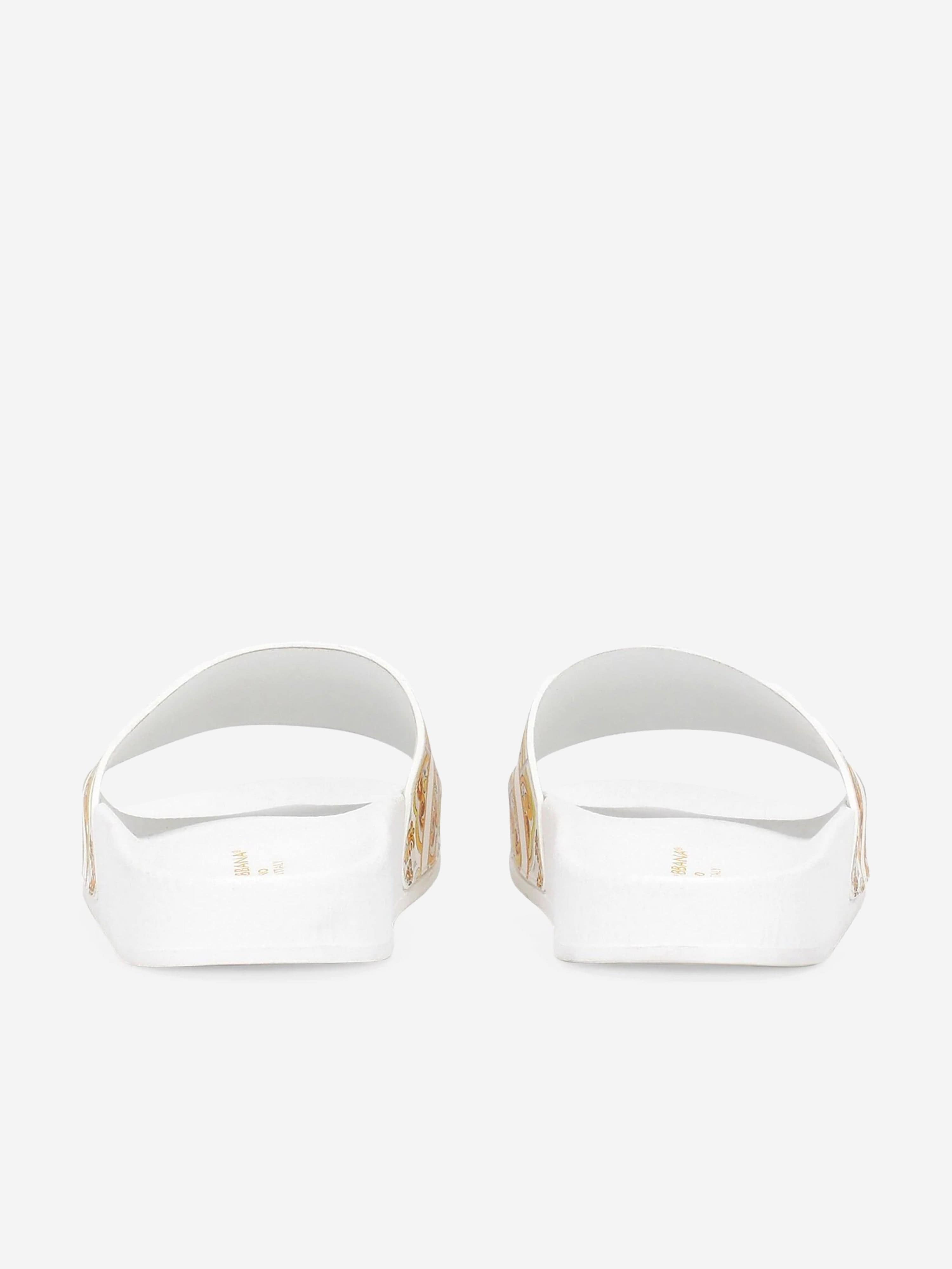 Dolce & Gabbana Girls Leather Maiolica Sliders in Yellow