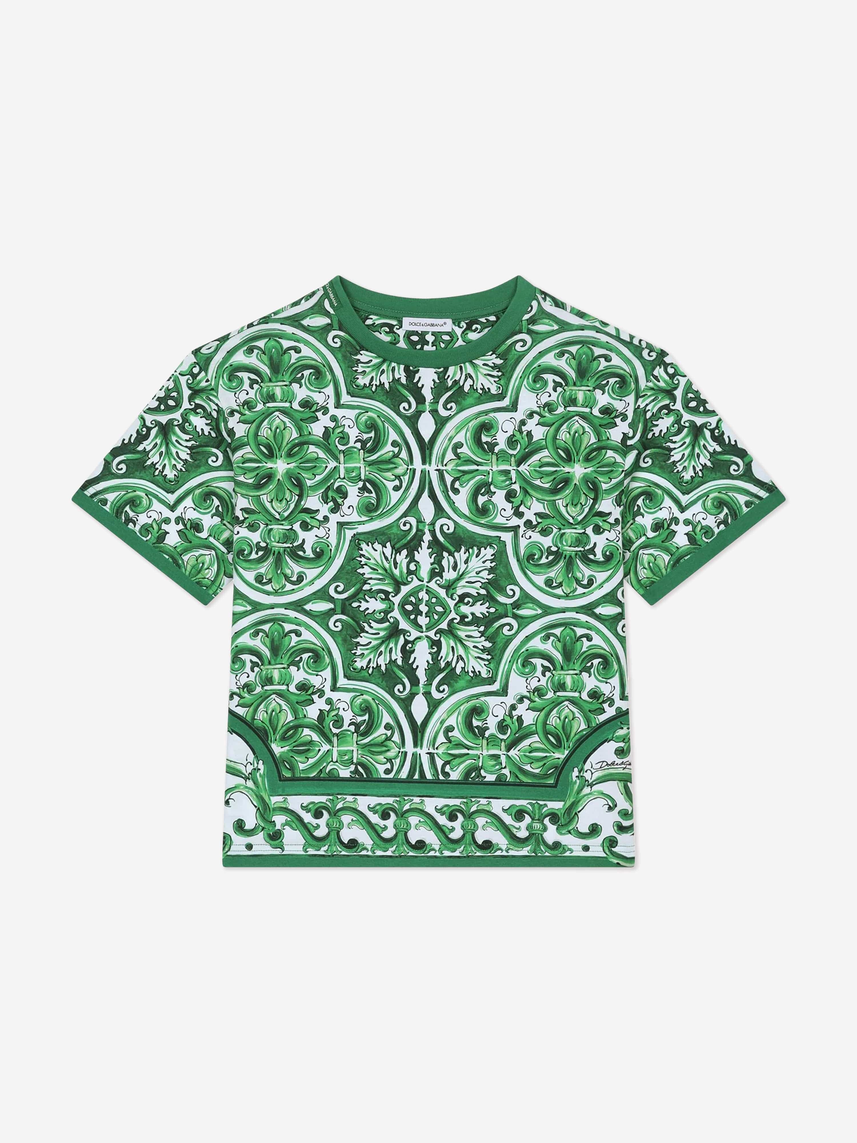 Dolce & Gabbana Boys Maiolica Print T-Shirt in Green
