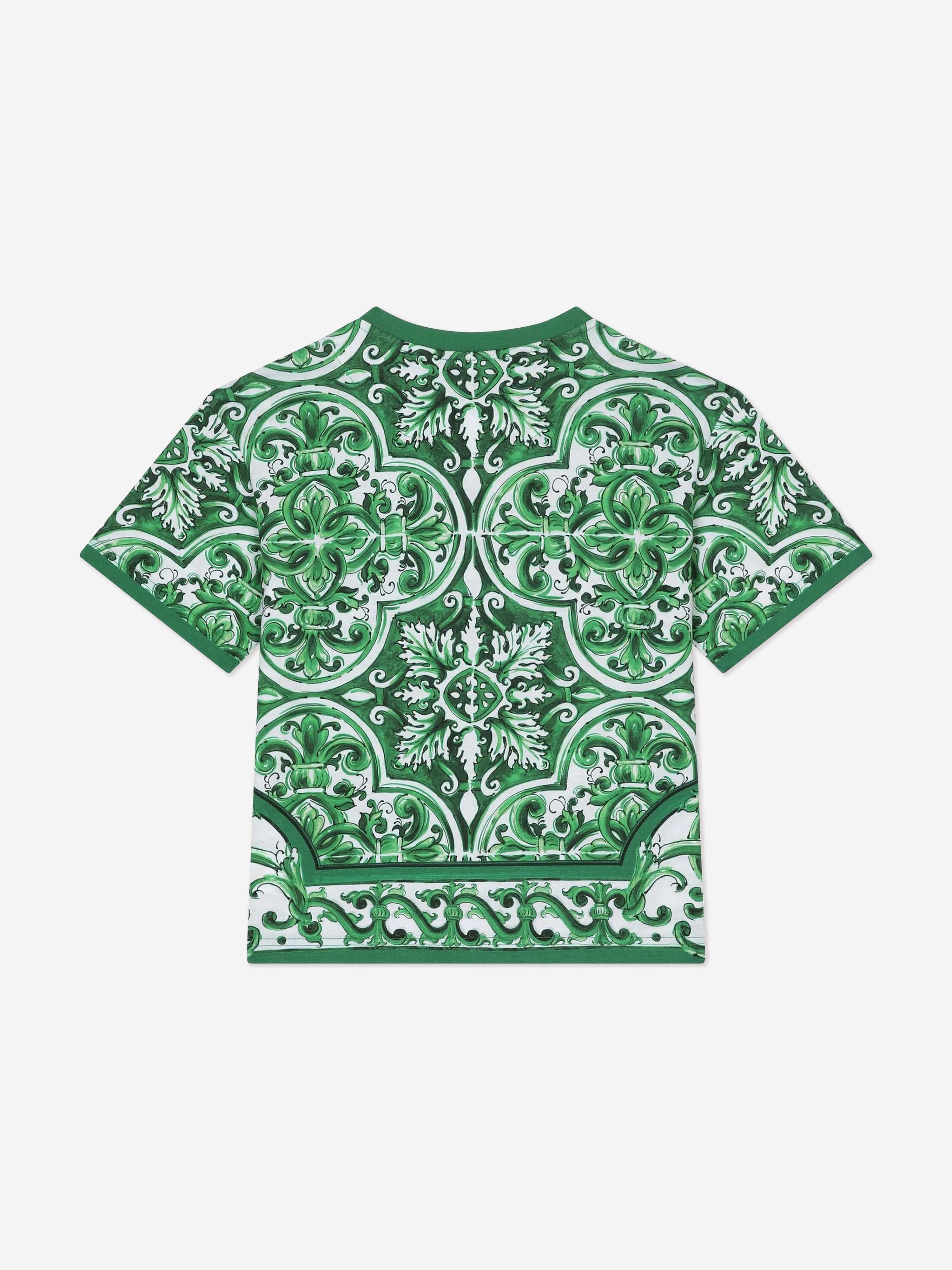 Dolce & Gabbana Boys Maiolica Print T-Shirt in Green