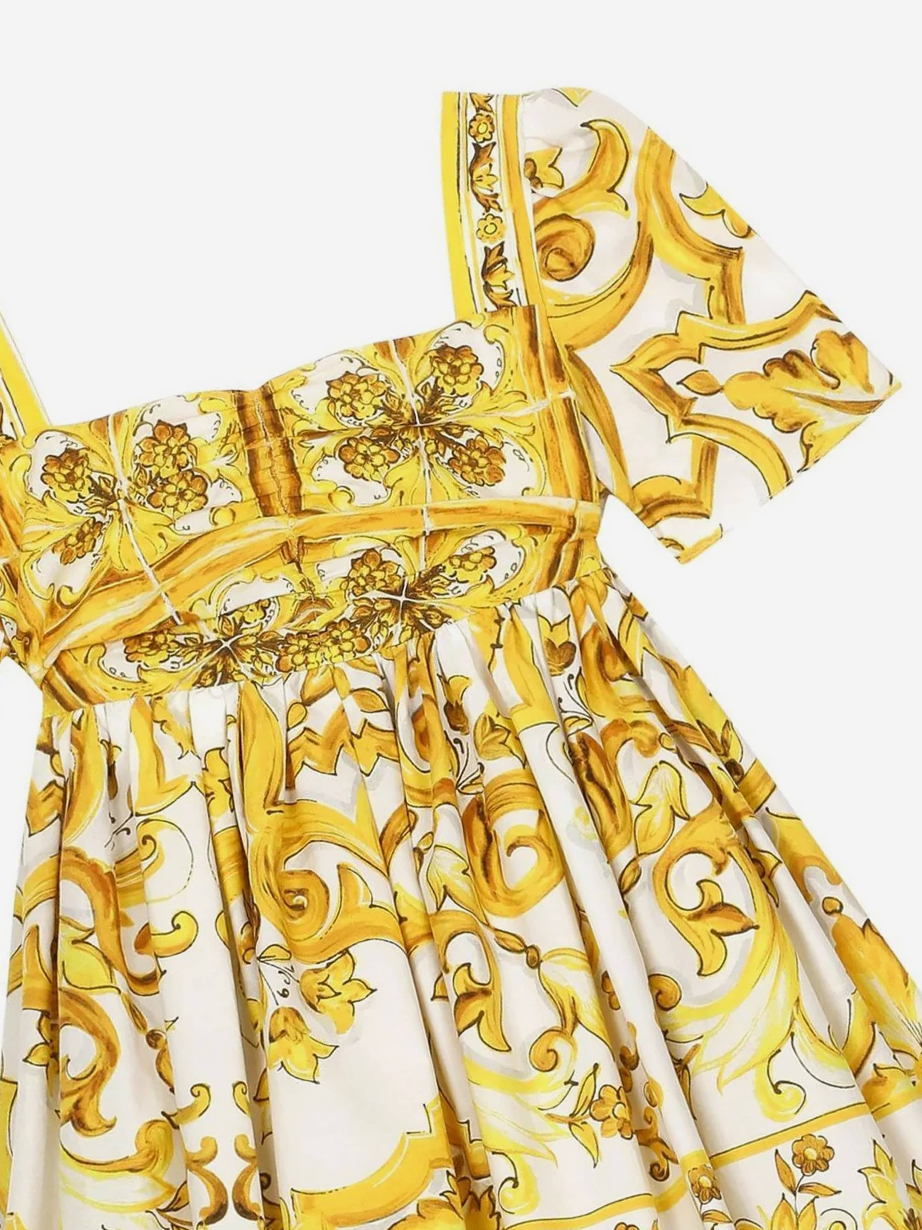 Dolce & Gabbana Girls Maiolica Maxi Dress in Yellow