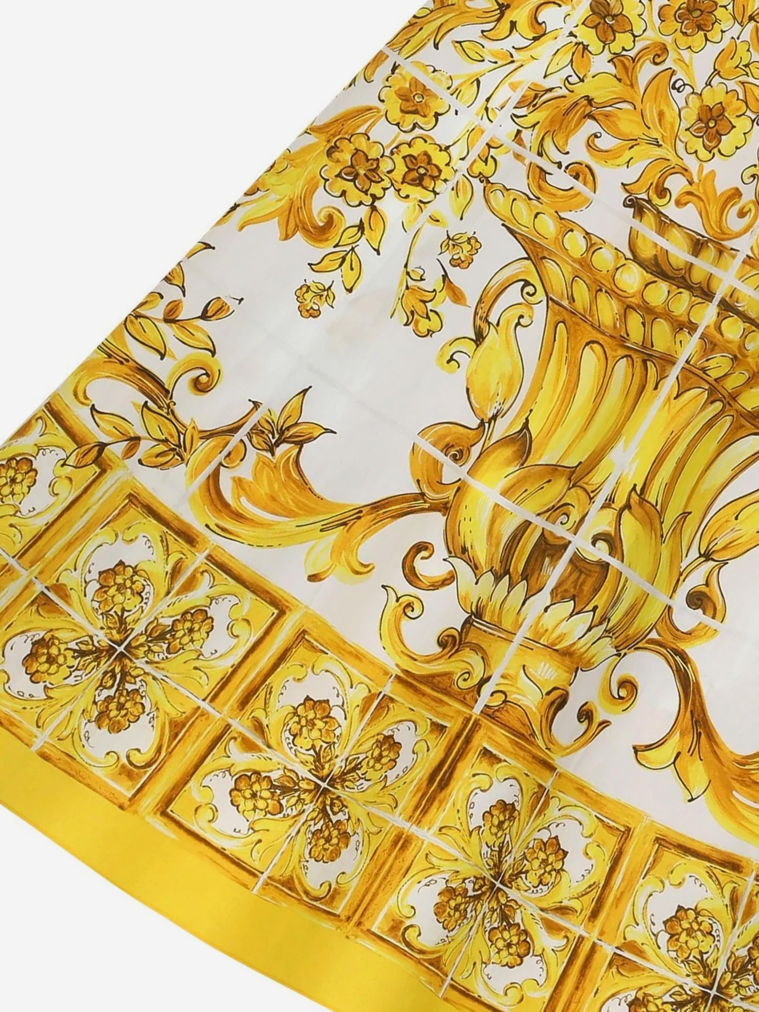 Dolce & Gabbana Girls Maiolica Print Dress in Yellow