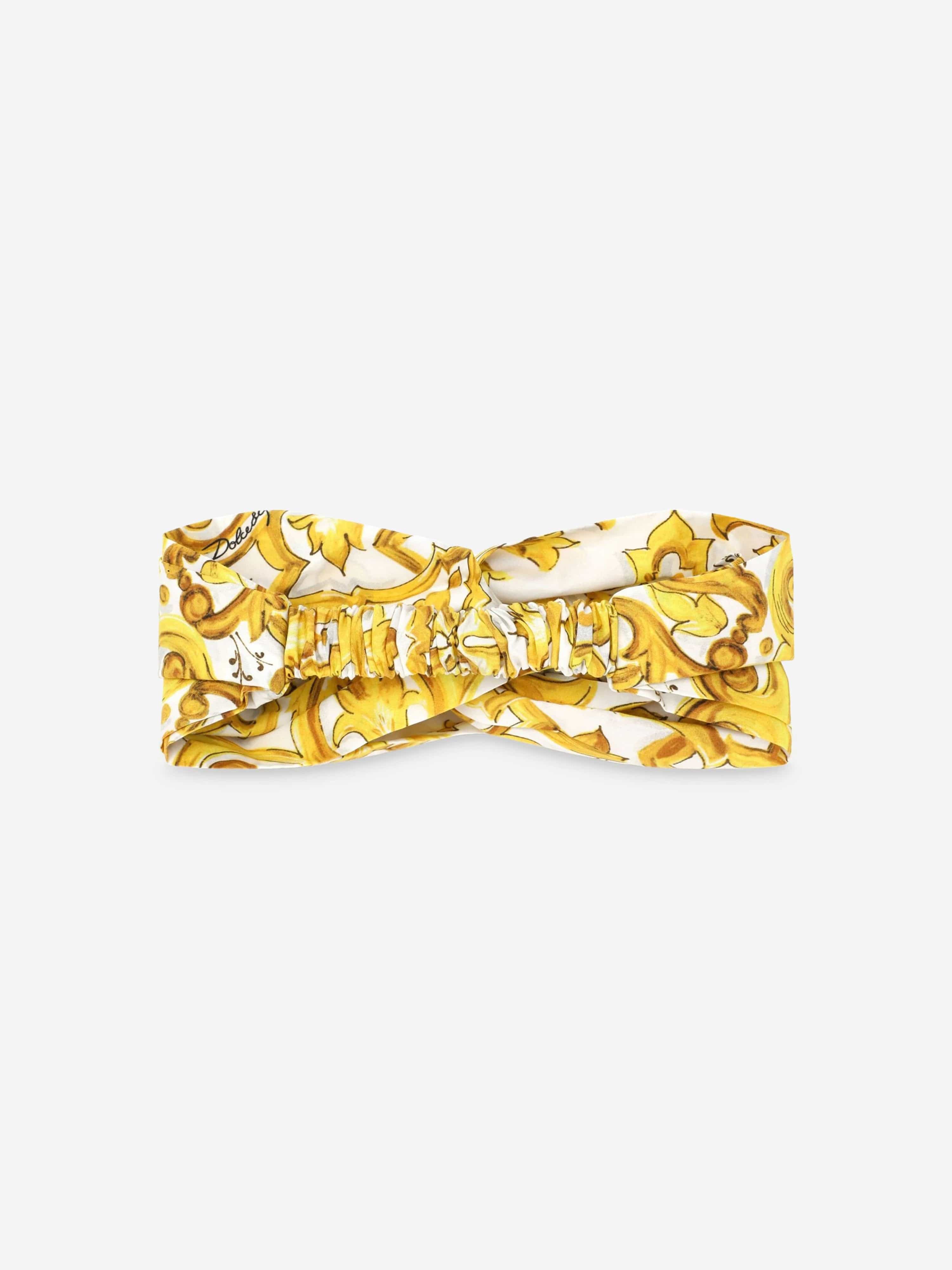 Dolce & Gabbana Grls Maiolica Print Headband in Yellow