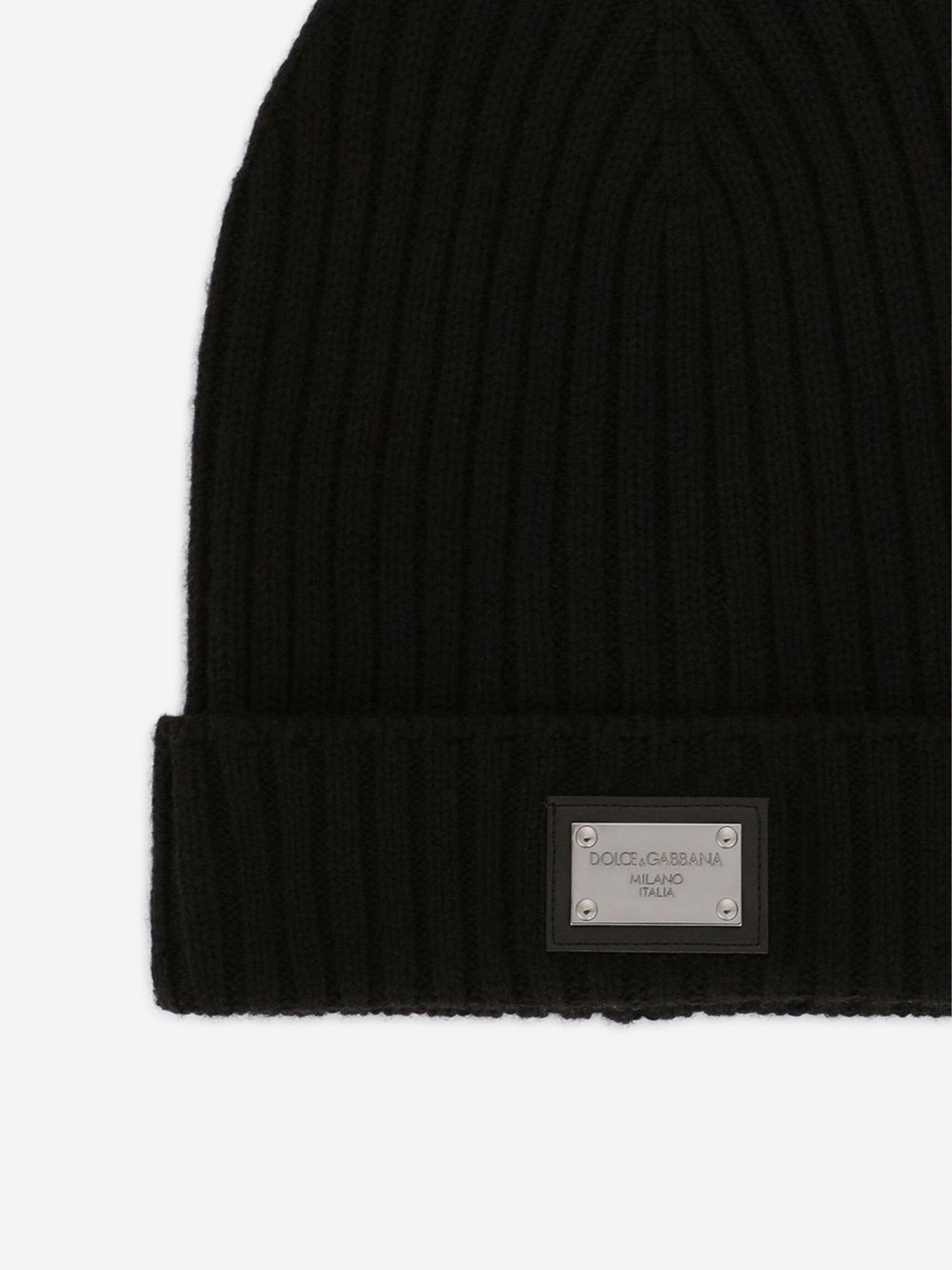 Dolce & Gabbana Boys Logo Plate Beanie Hat in Black
