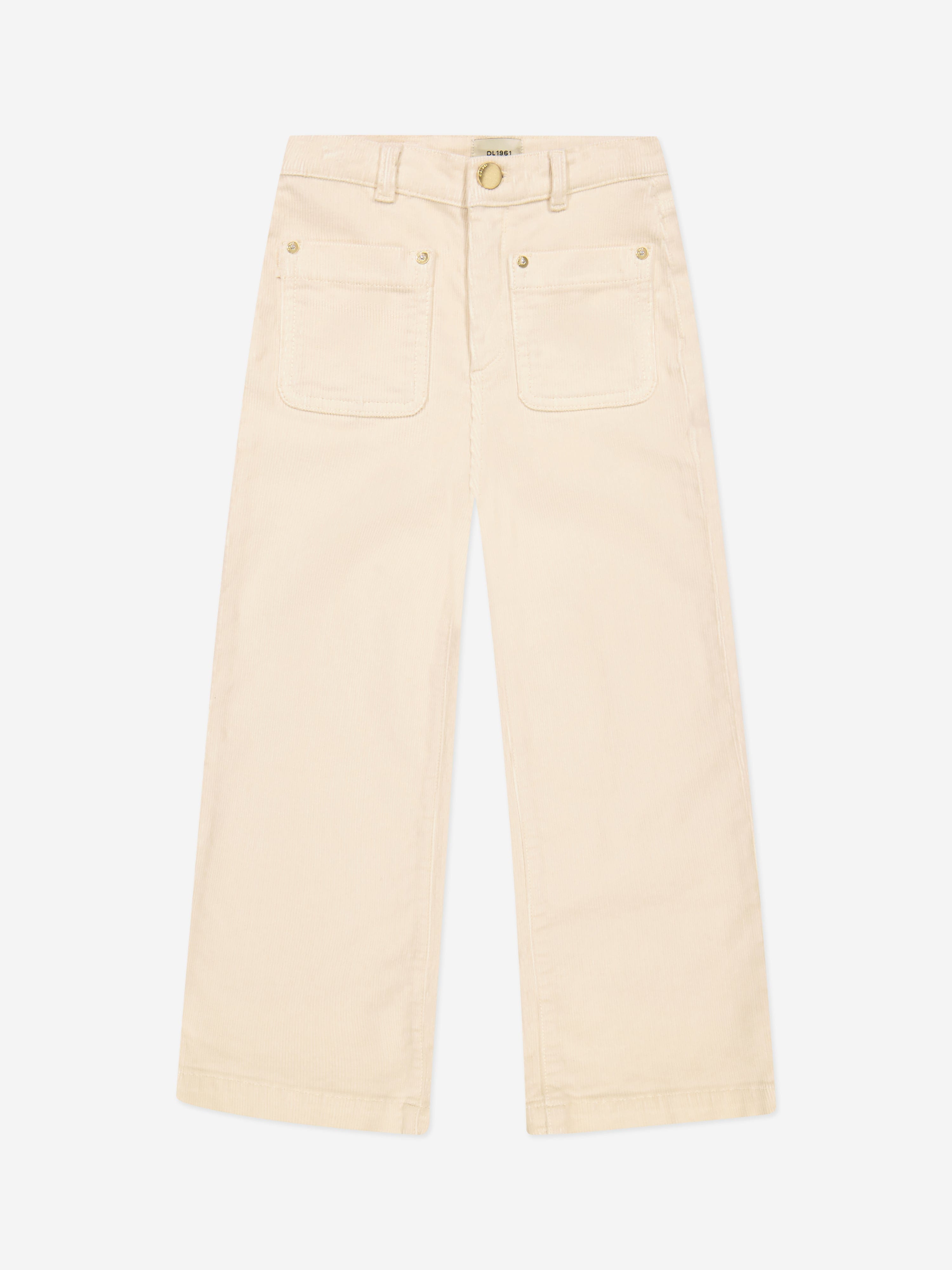 DL1961 Girls Lily Wide Leg Corduroy Trousers in White