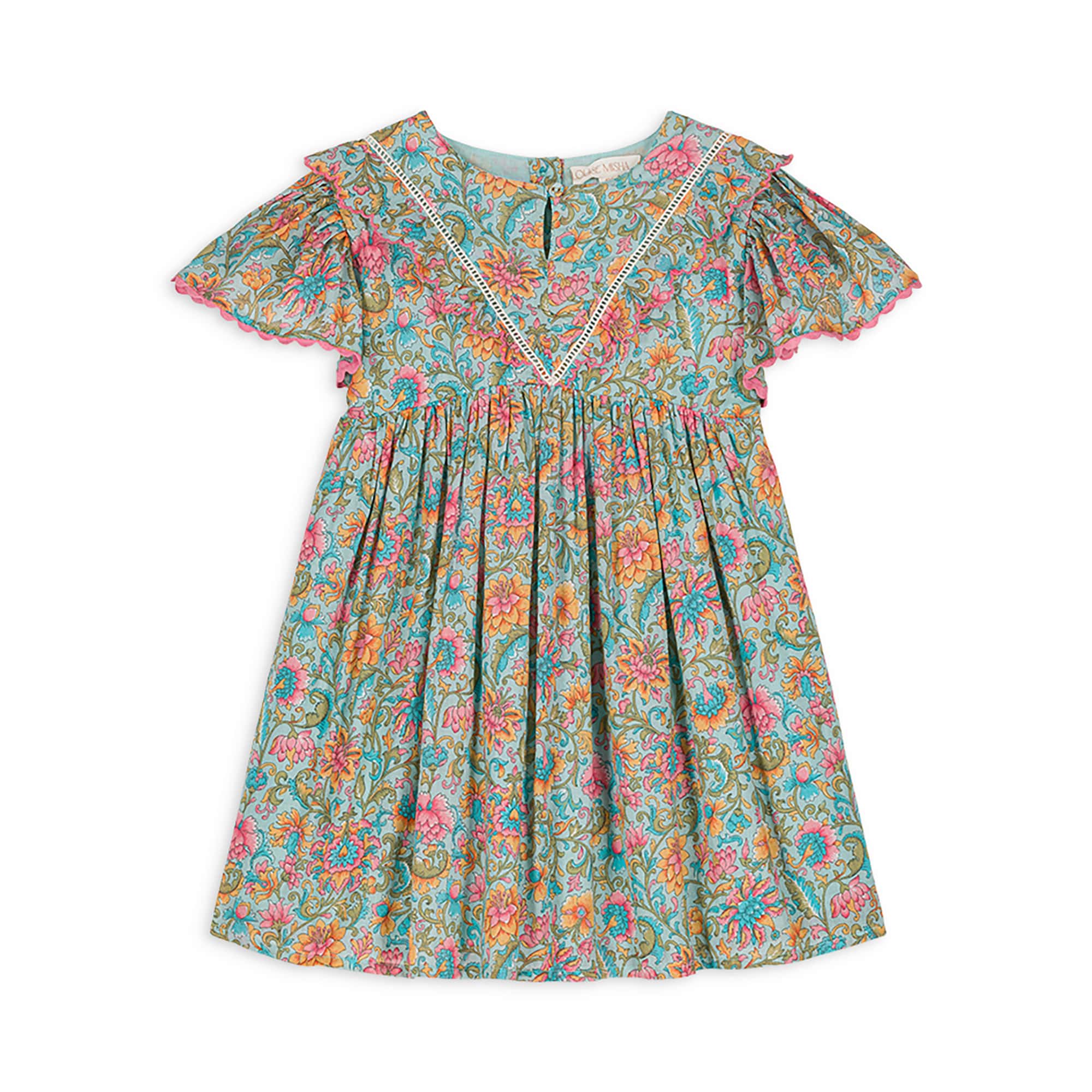 Girls Blue Flower Cotton Dress