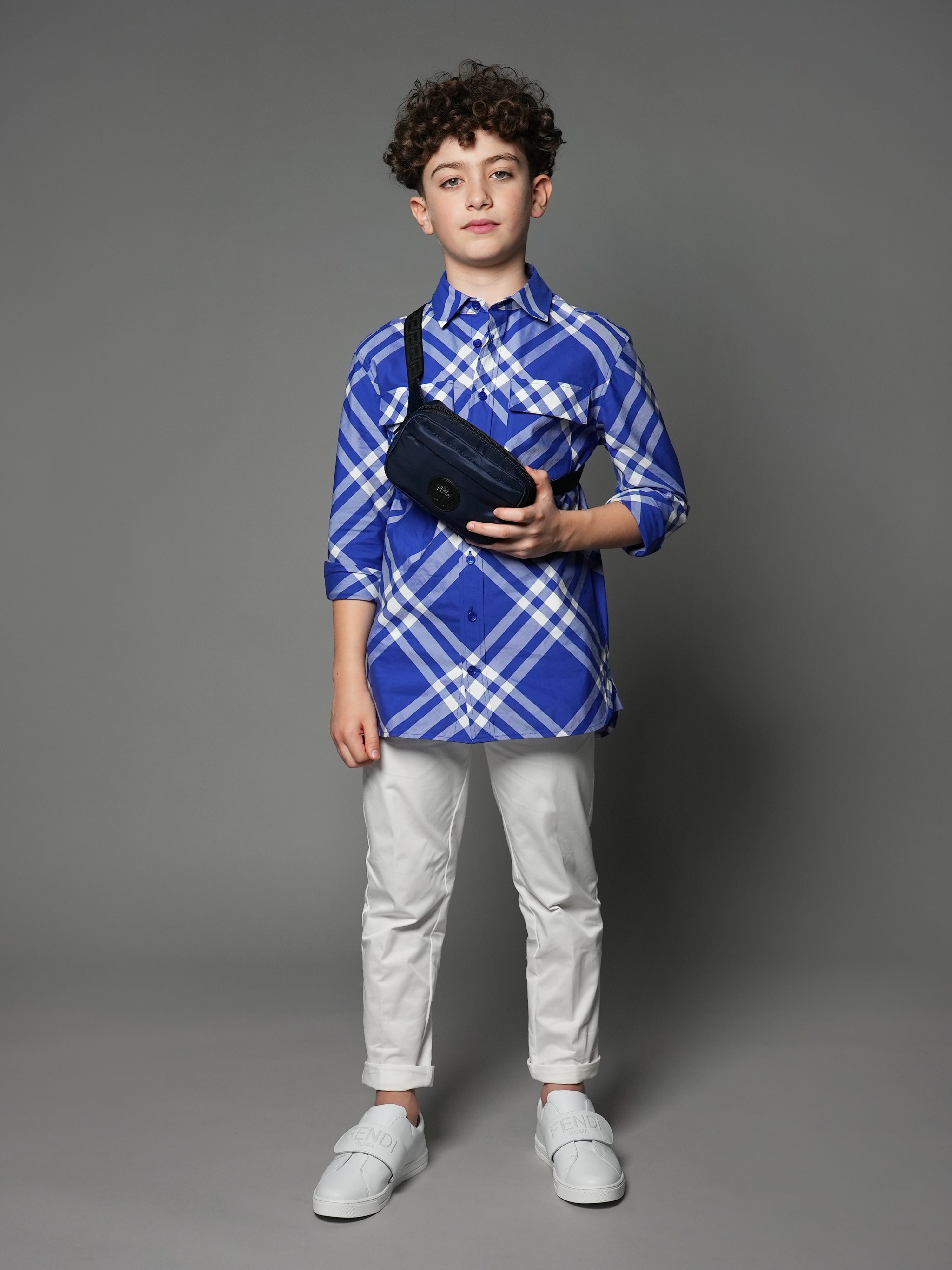 Boys Check Angelo Shirt in Blue