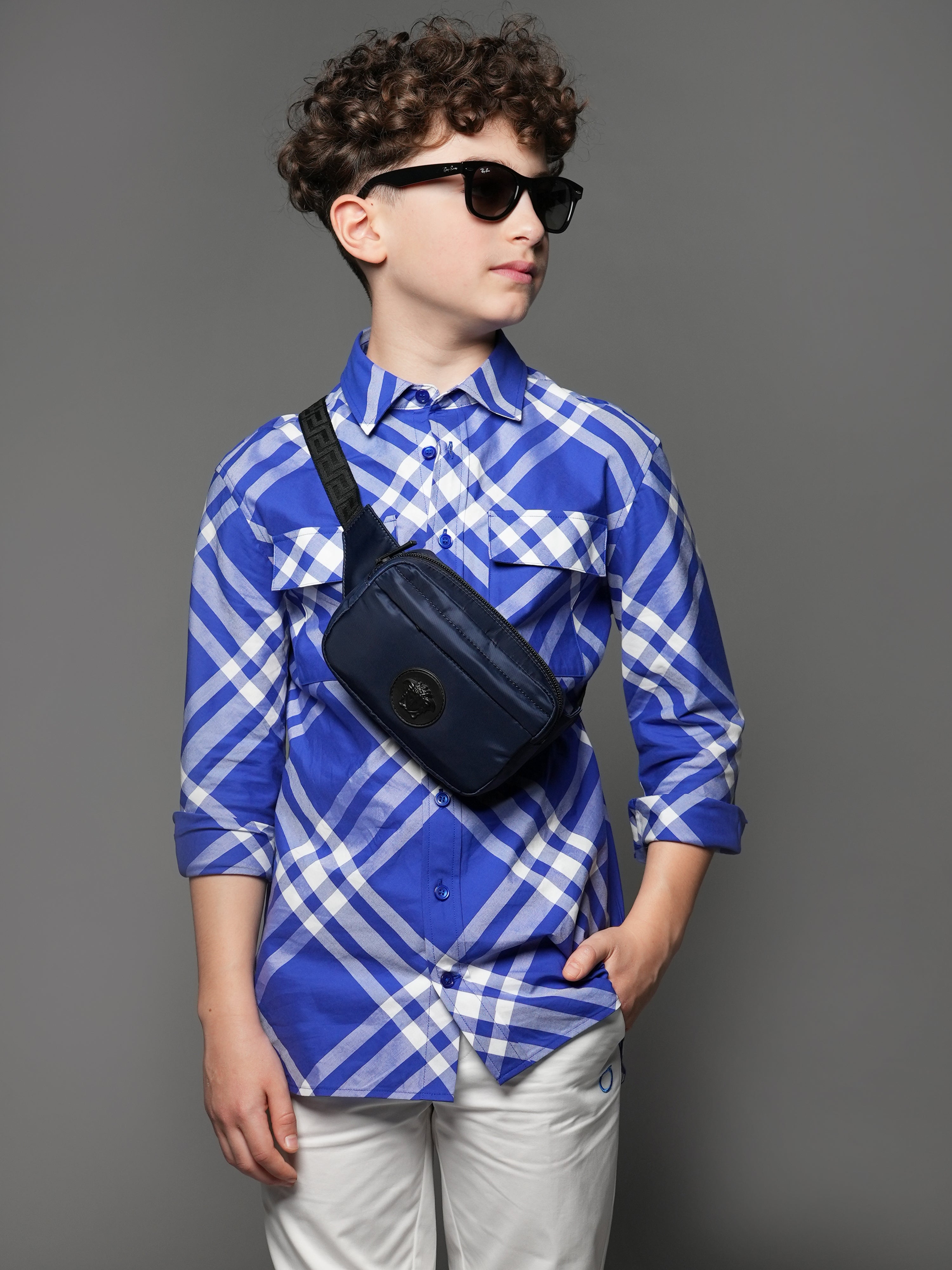 Boys Check Angelo Shirt in Blue