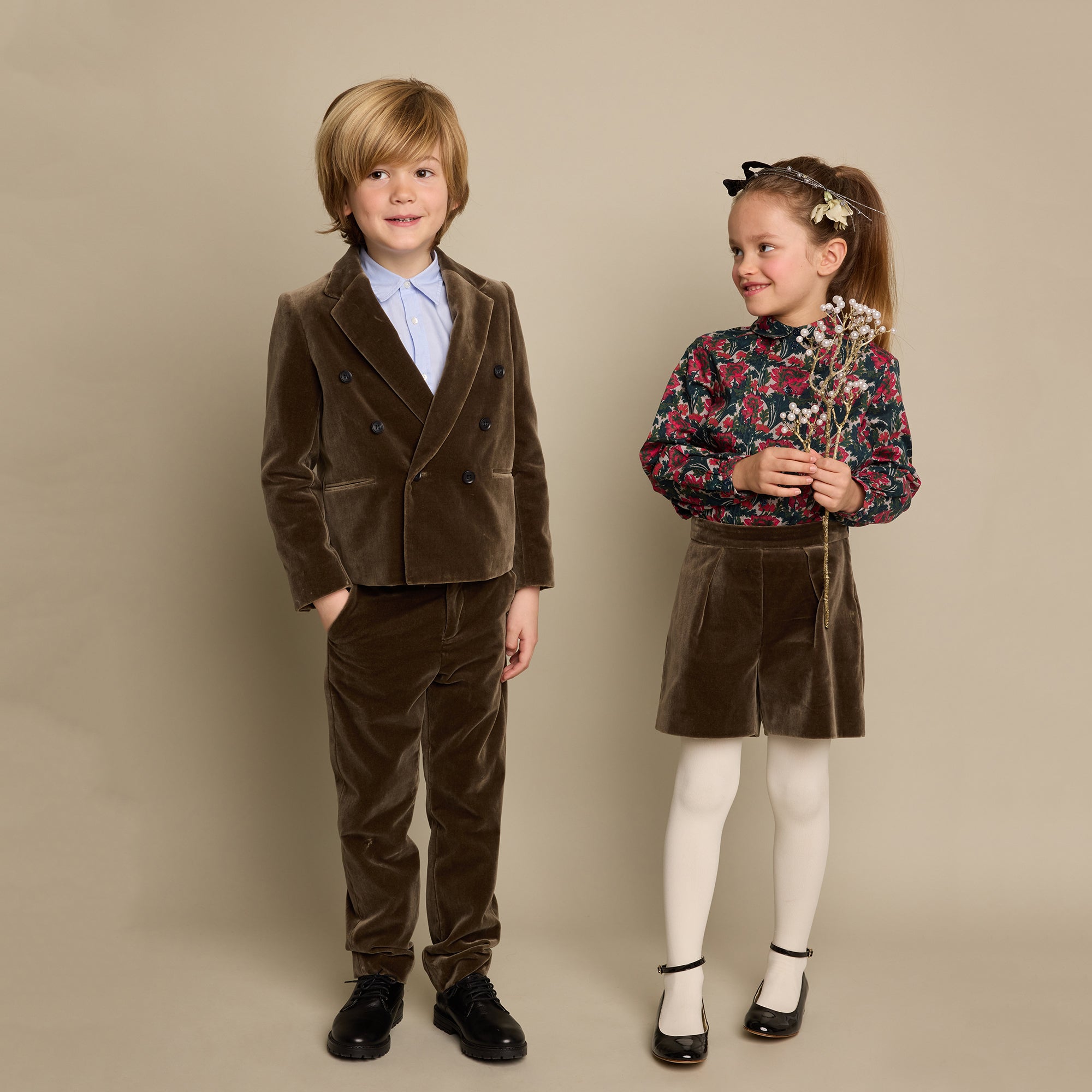 Boys & Girls Taupe Velvet Suit