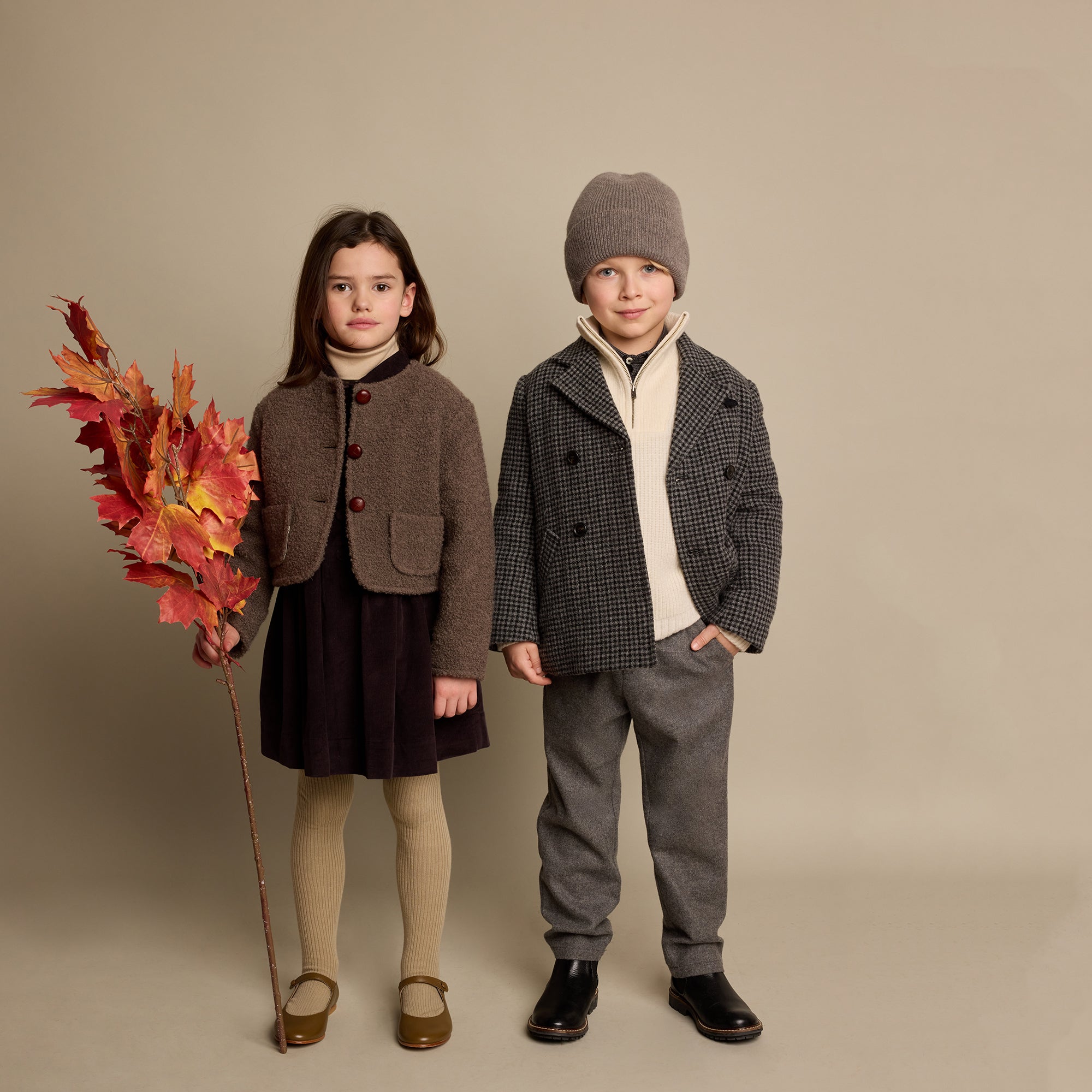 Boys & Girls Grey Check Wool Coat