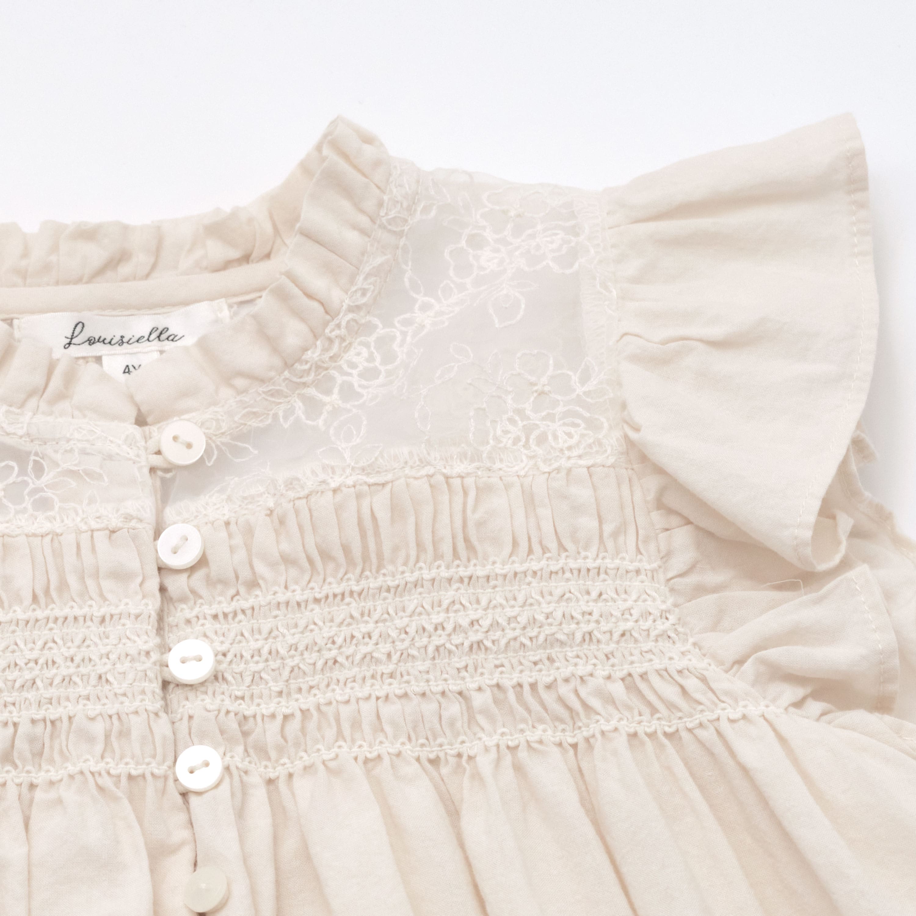 Girls Beige Lace Cotton Dress