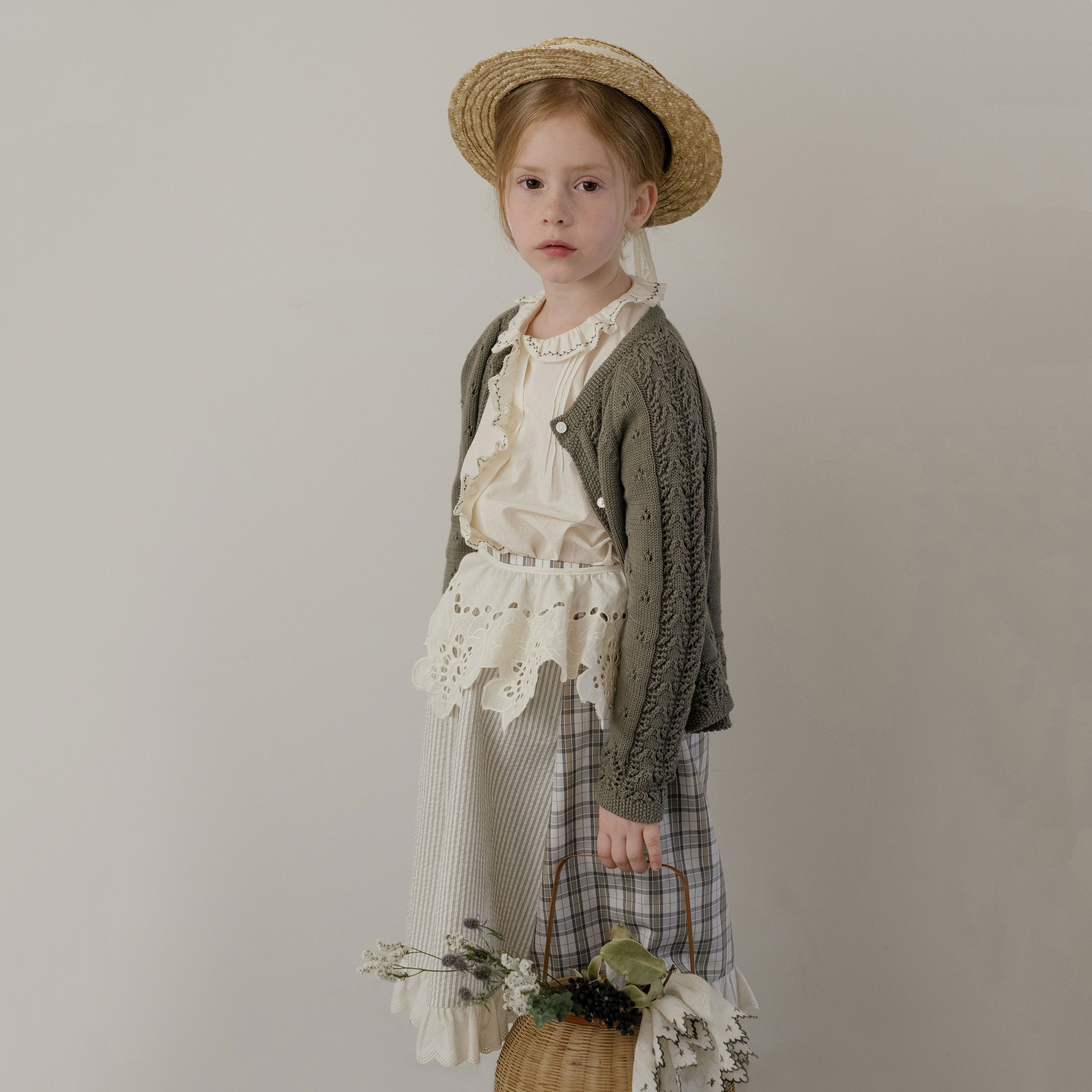 Girls Brown Check Splicing Skirt