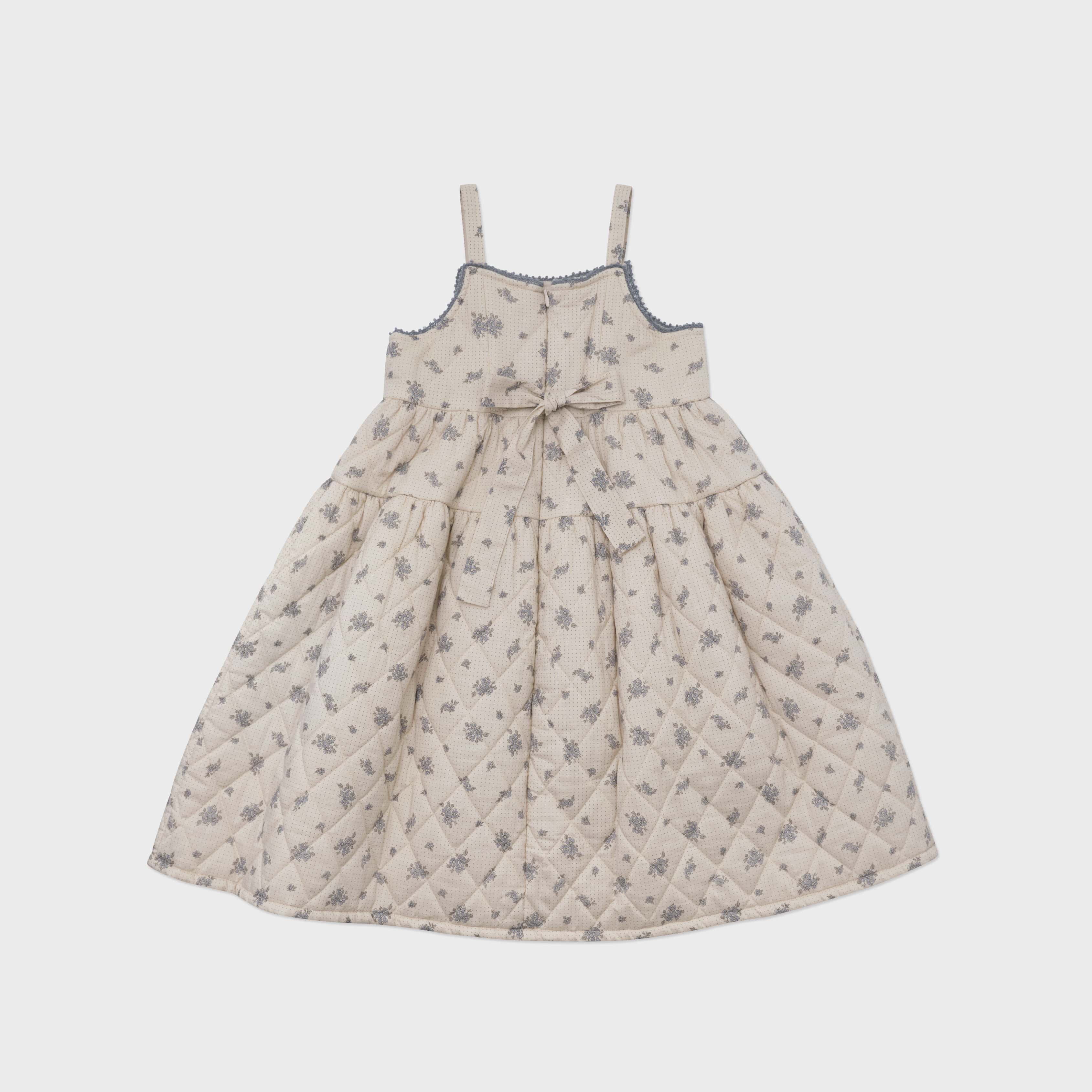 Girls Beige Floral Padded Dress