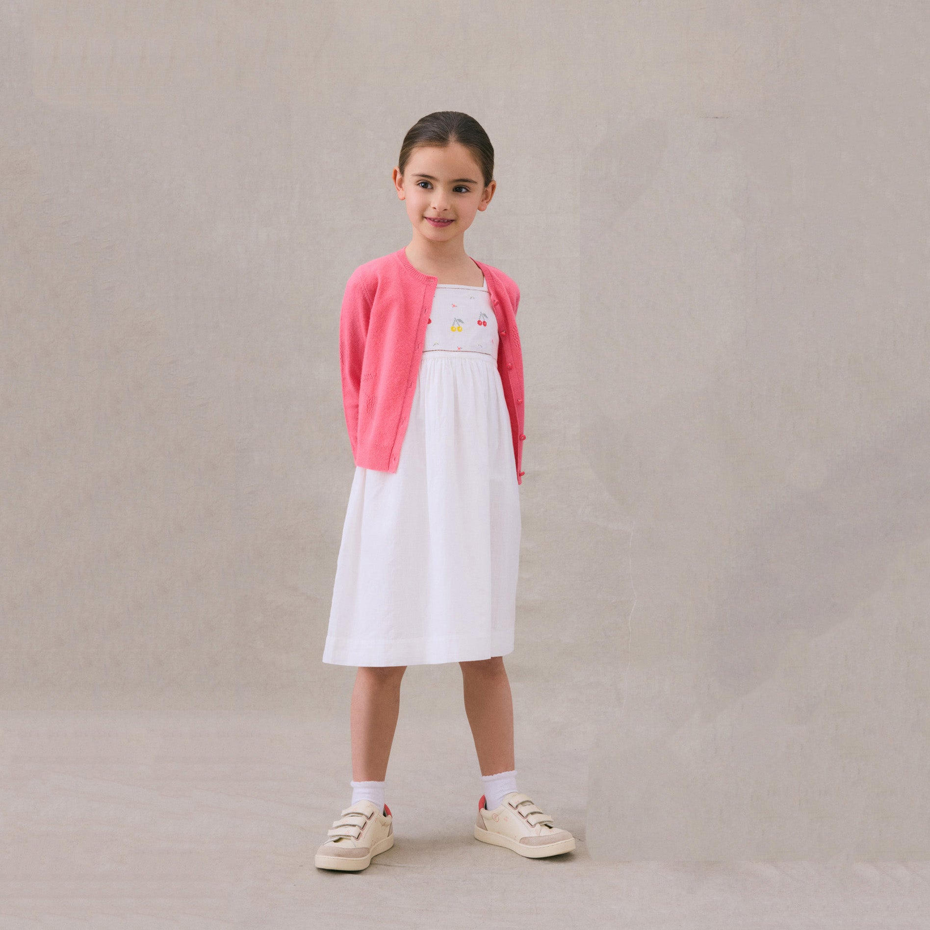 Girls White Embroidered Cotton Dress