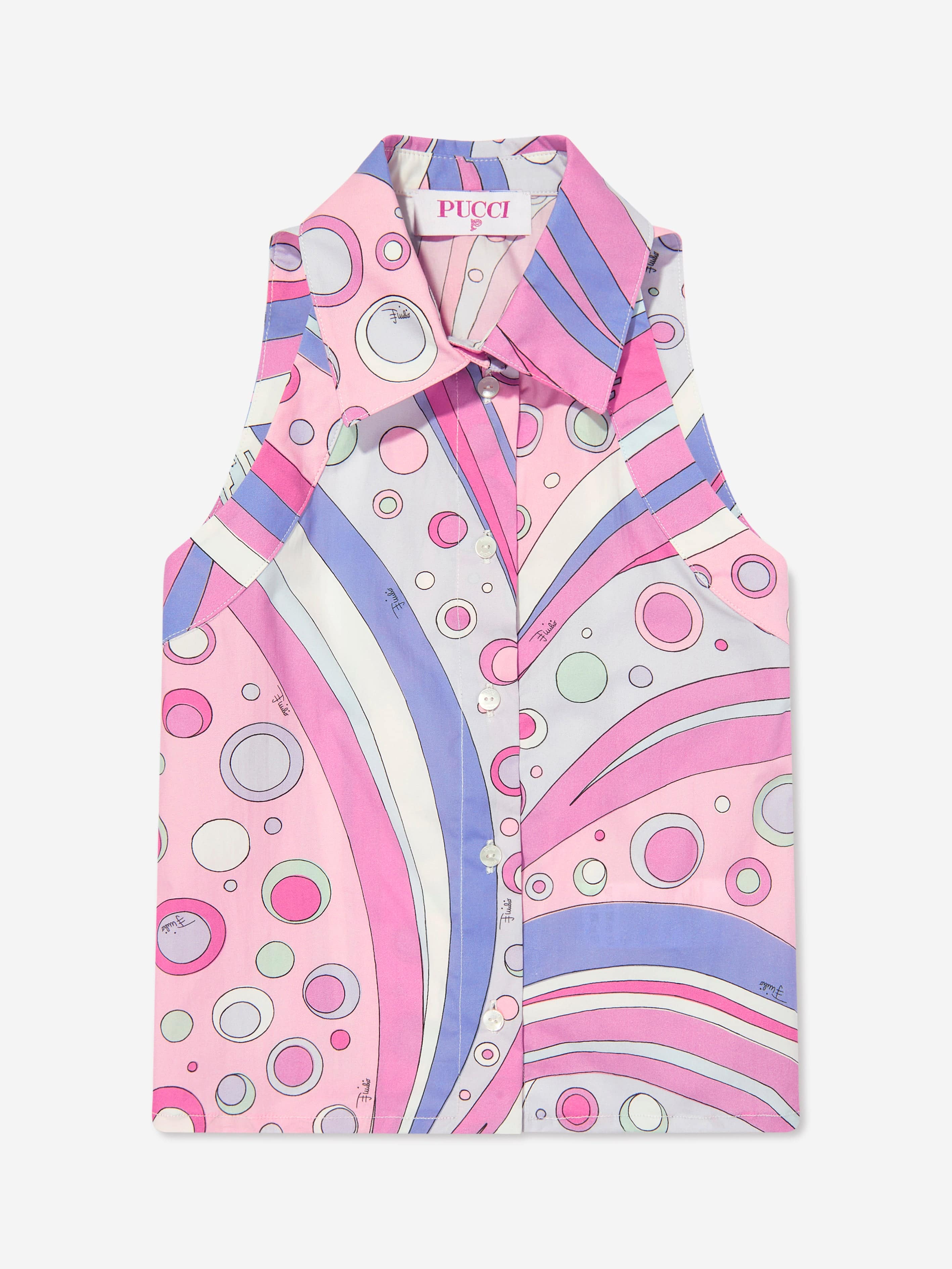 Girls Fontane Print Sleeveless Blouse in Pink