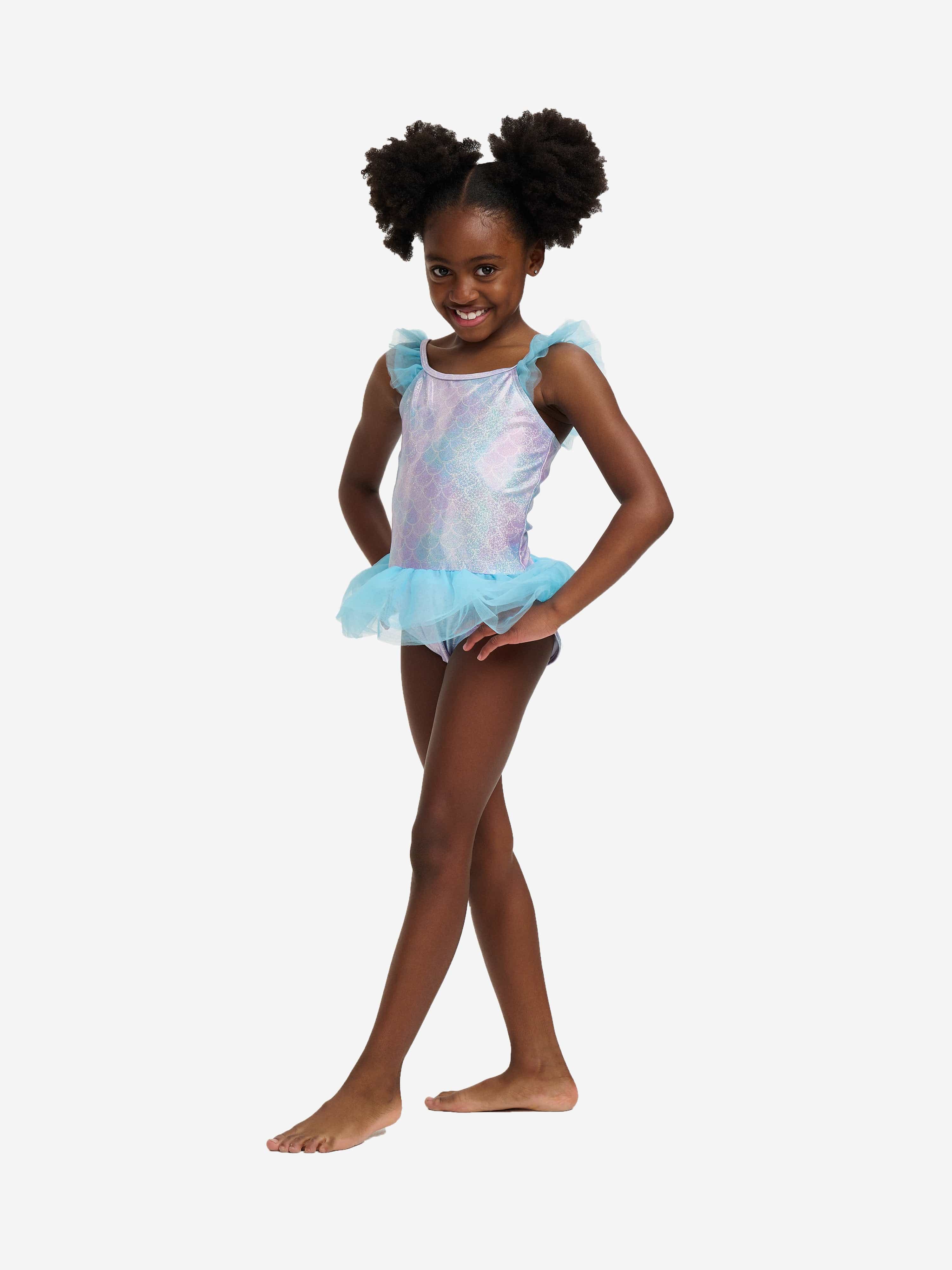 Soli Swim Girls Metallic Mermaid Swimsuit (UPF50+) in Blue