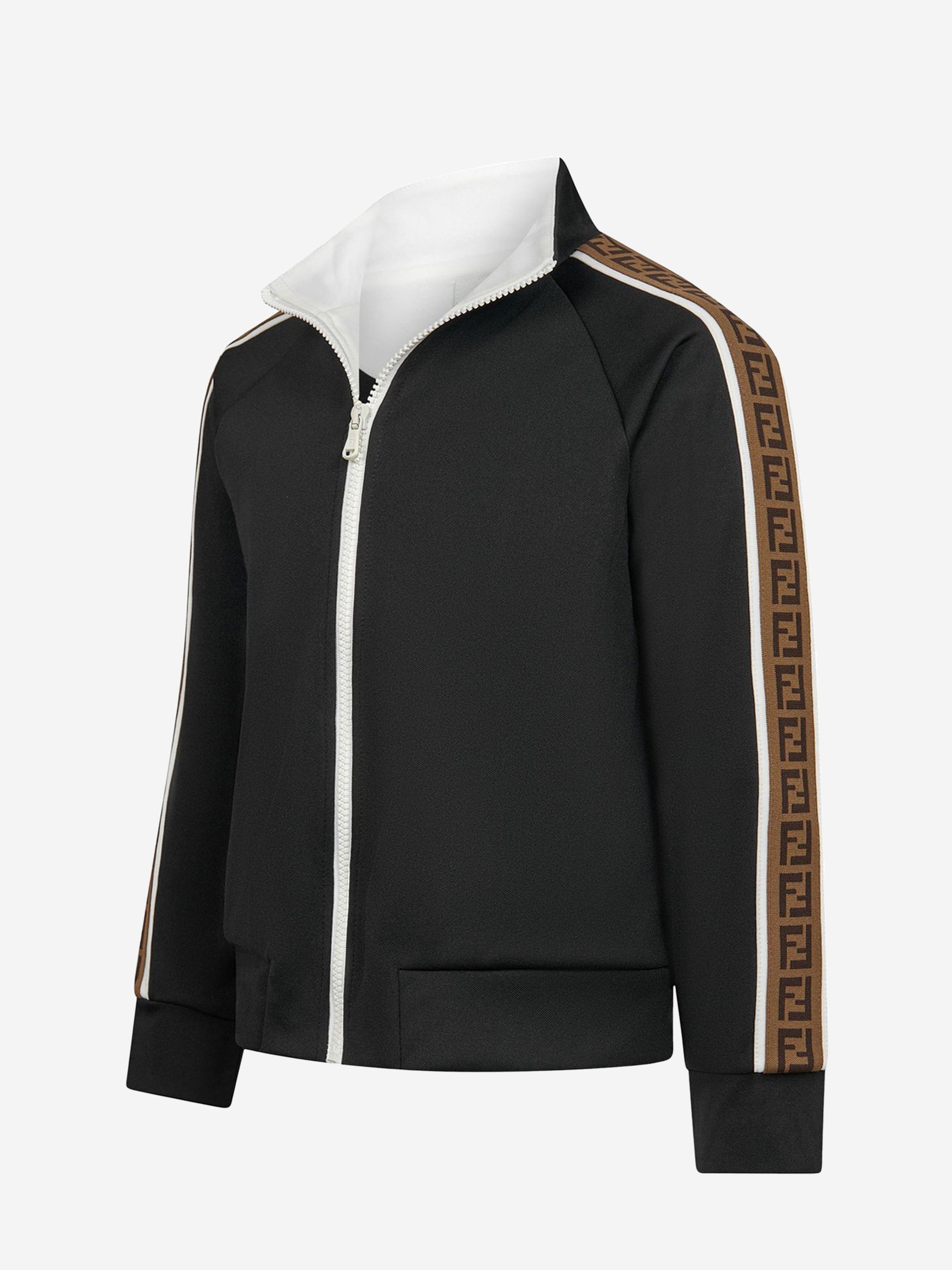 Boys FF Logo Tape Zip Up Sweat Top in Black