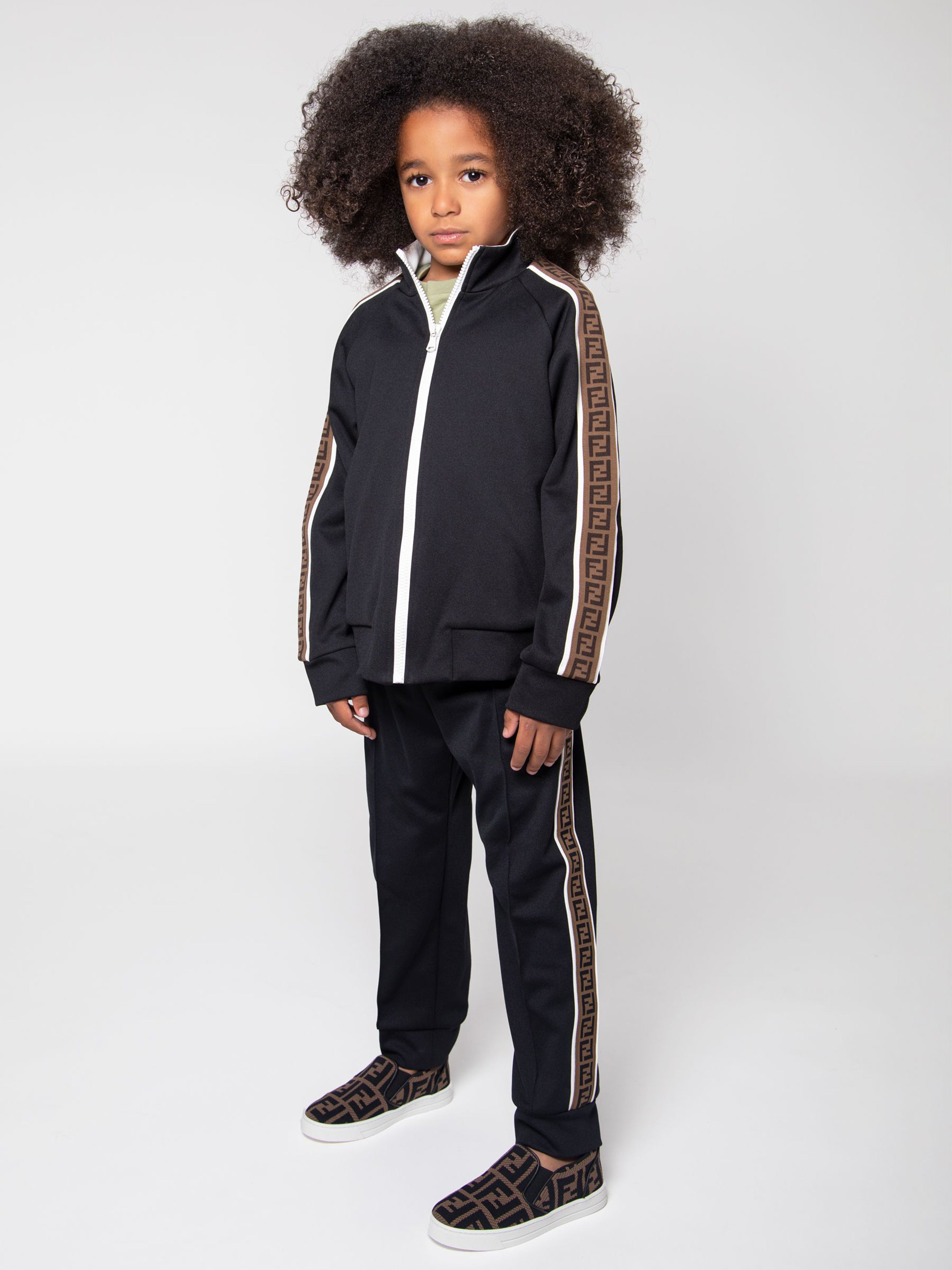 Boys FF Logo Tape Zip Up Sweat Top in Black