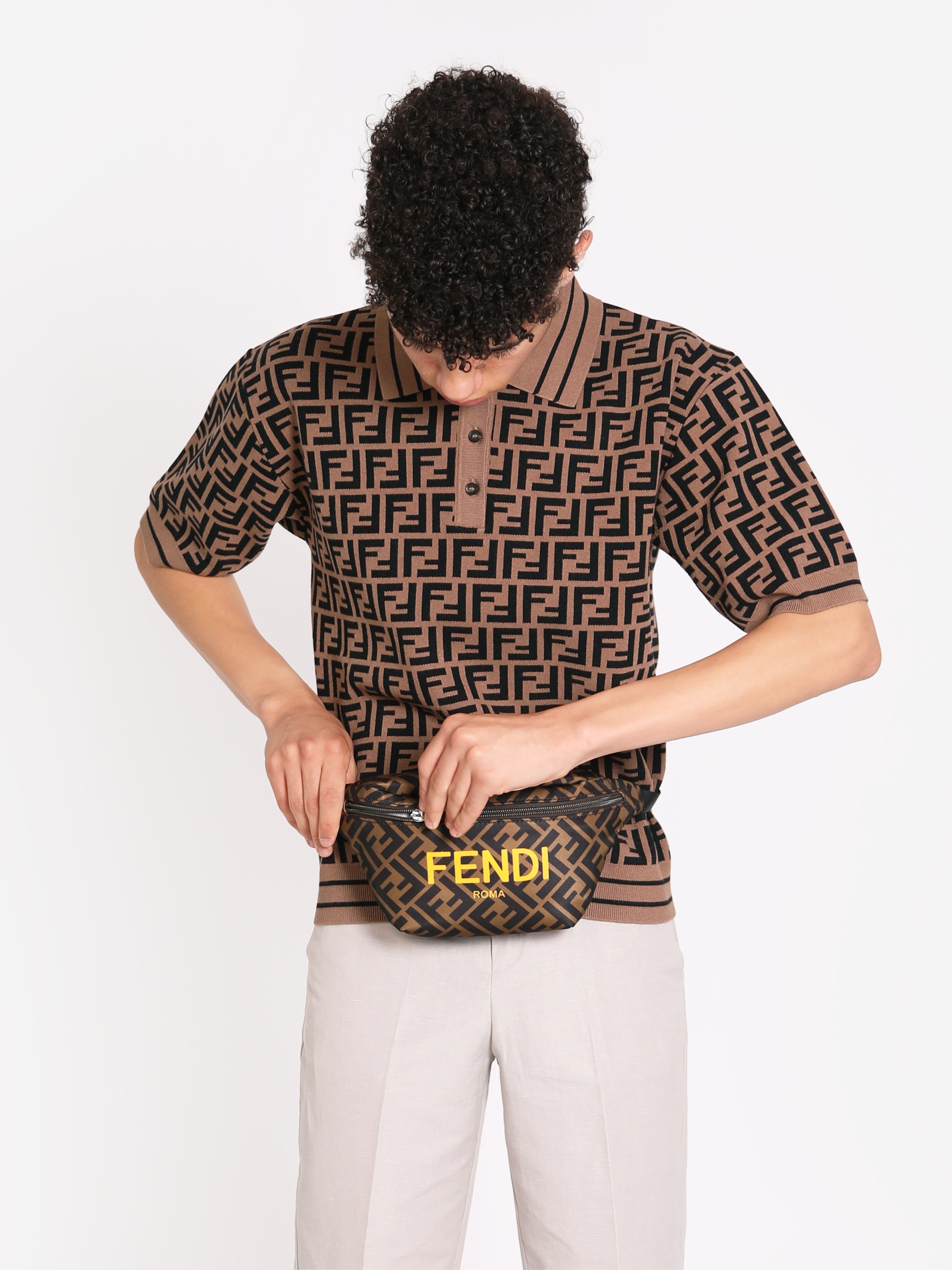 Kids FF Logo Belt Bag in Brown