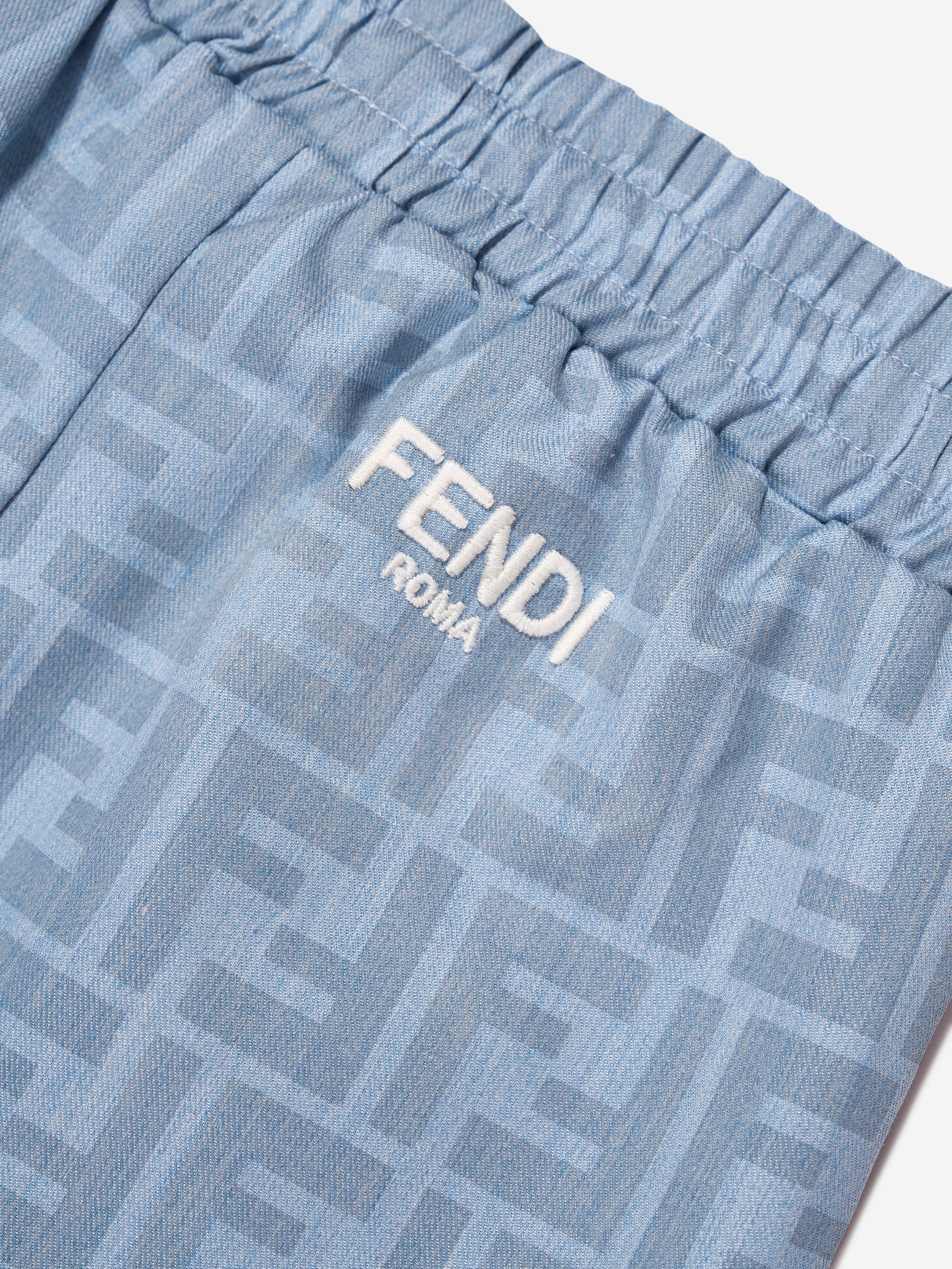 Baby Boys Chambray FF Logo Trousers in Blue