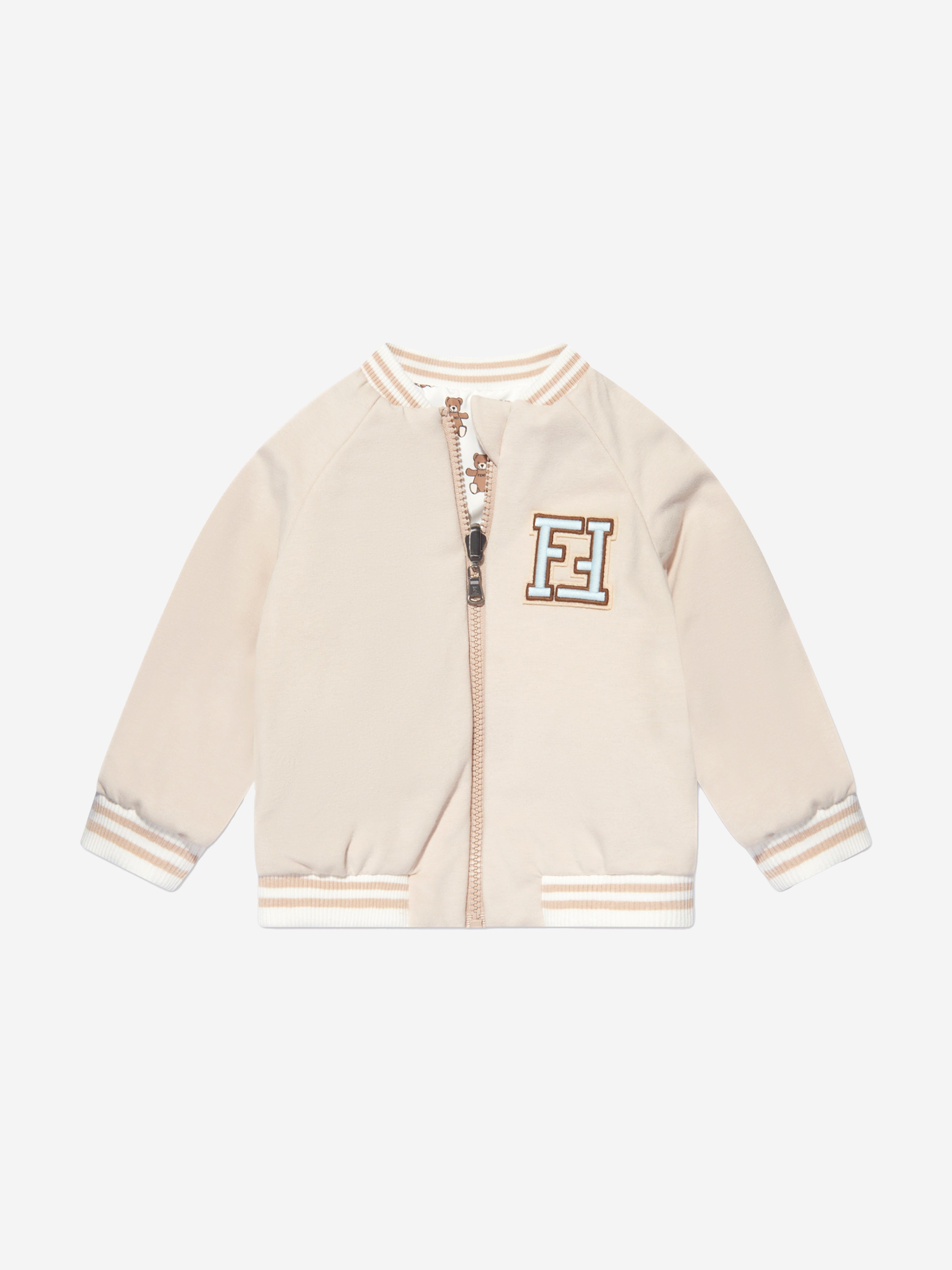 Baby Reversible Bear Zip Up in White
