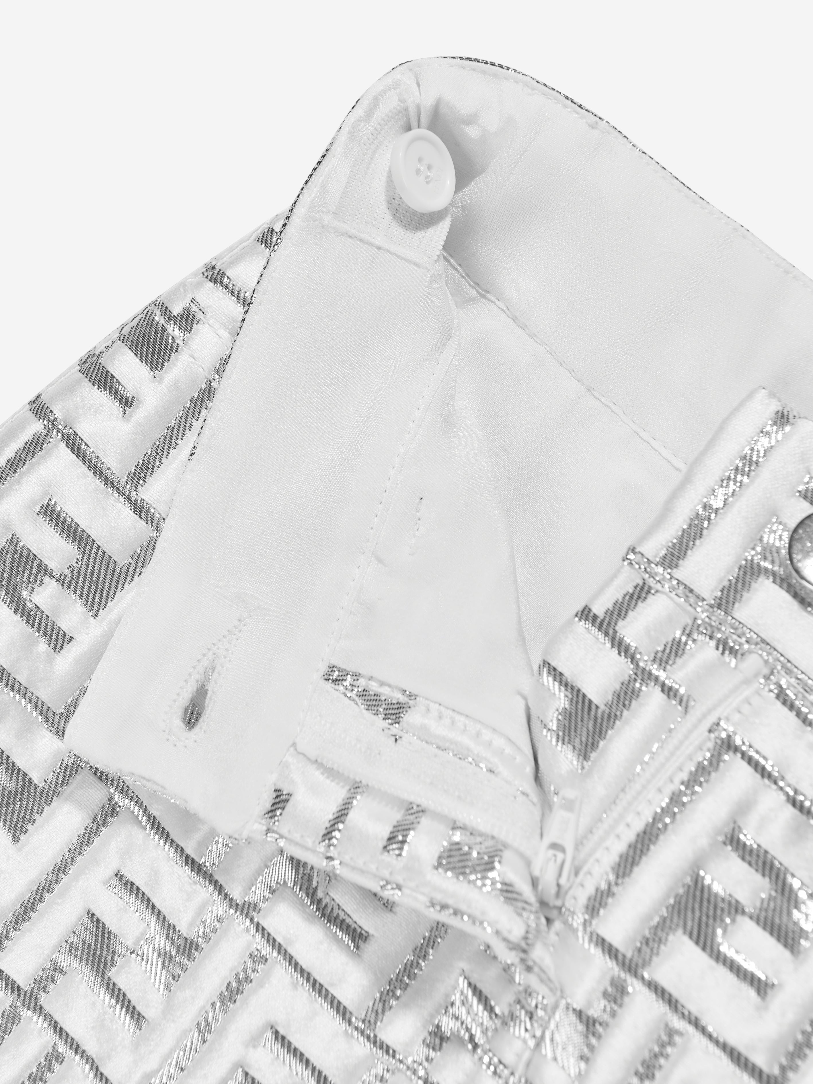 Girls Metallic FF Brocade Skirt in Silver