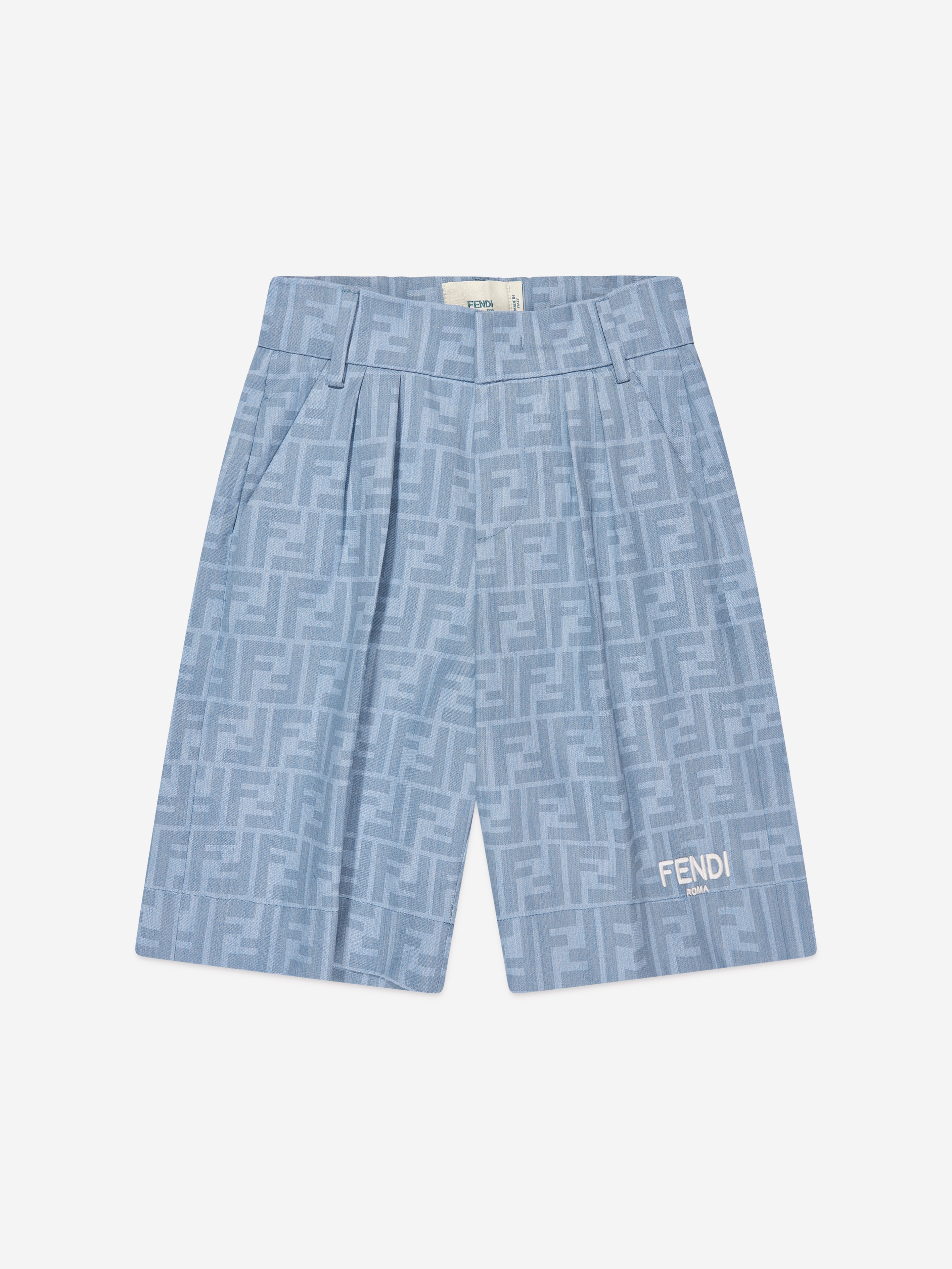 Boys Chambray FF Logo Shorts in Blue